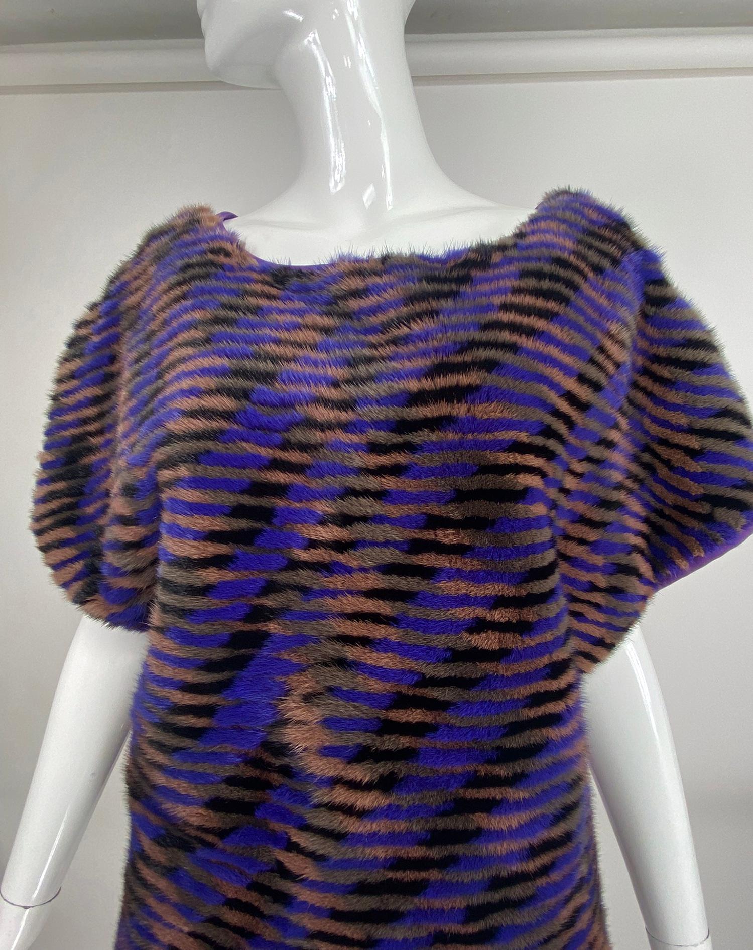 Dennis Basso Striped Dyed Mink & Silk Twill Top  For Sale 4