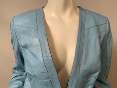 Chaqueta de piel azul agua Dennis Basso