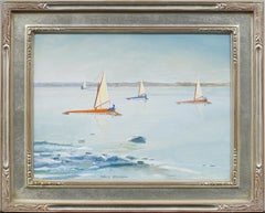 "Ice Boats on Watuppa" Mid Century American Regionalist Seascape Oil Painting