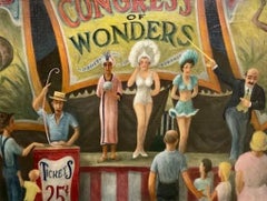 Vintage "Congress of Wonders, Carnival Show" Dennis Burlingame, WPA Figurative Modernism