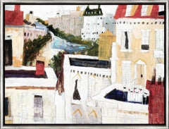 "Stacks" Contemporary Cityscape Technique mixte sur panneau avec cadre