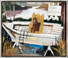 "Le vieil homme et la mer" Peinture contemporaine en techniques mixtes sur panneau encadré