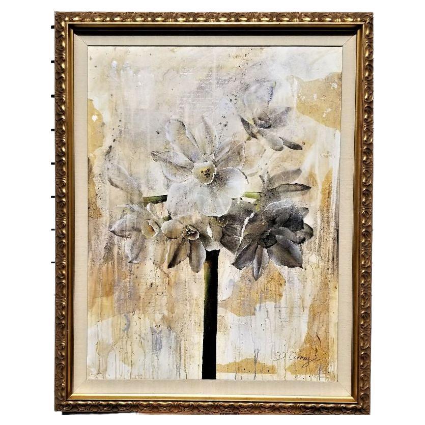 Peinture à l'huile originale de Dennis Carney intitulée « White Flowers » 