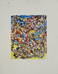 Aquarelle abstraite multicolore « For Bernard » de Dennis Cossu, 1990