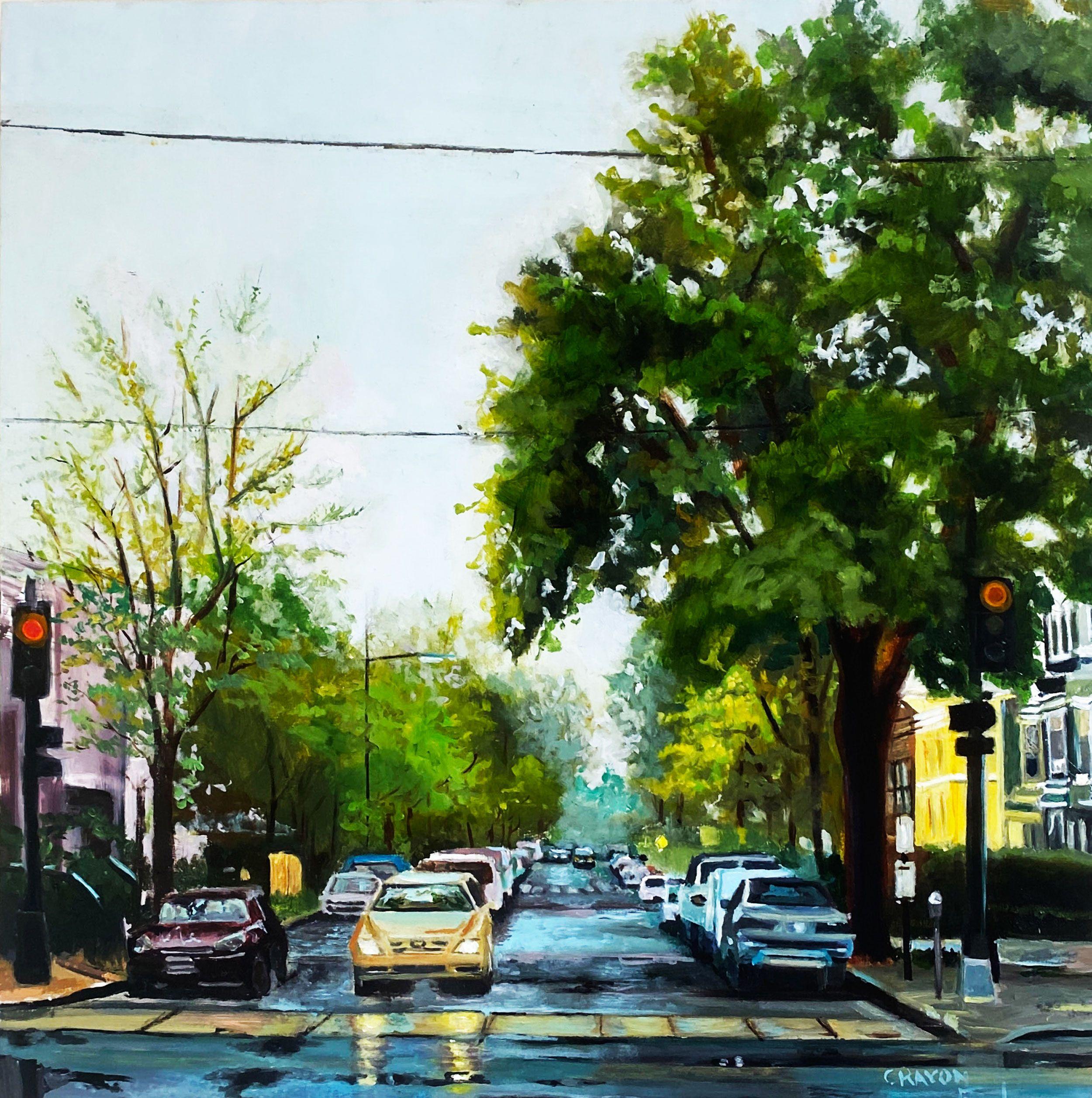 Dopo la pioggia, Pittura, Olio su pannello di Wood - Painting di Dennis Crayon