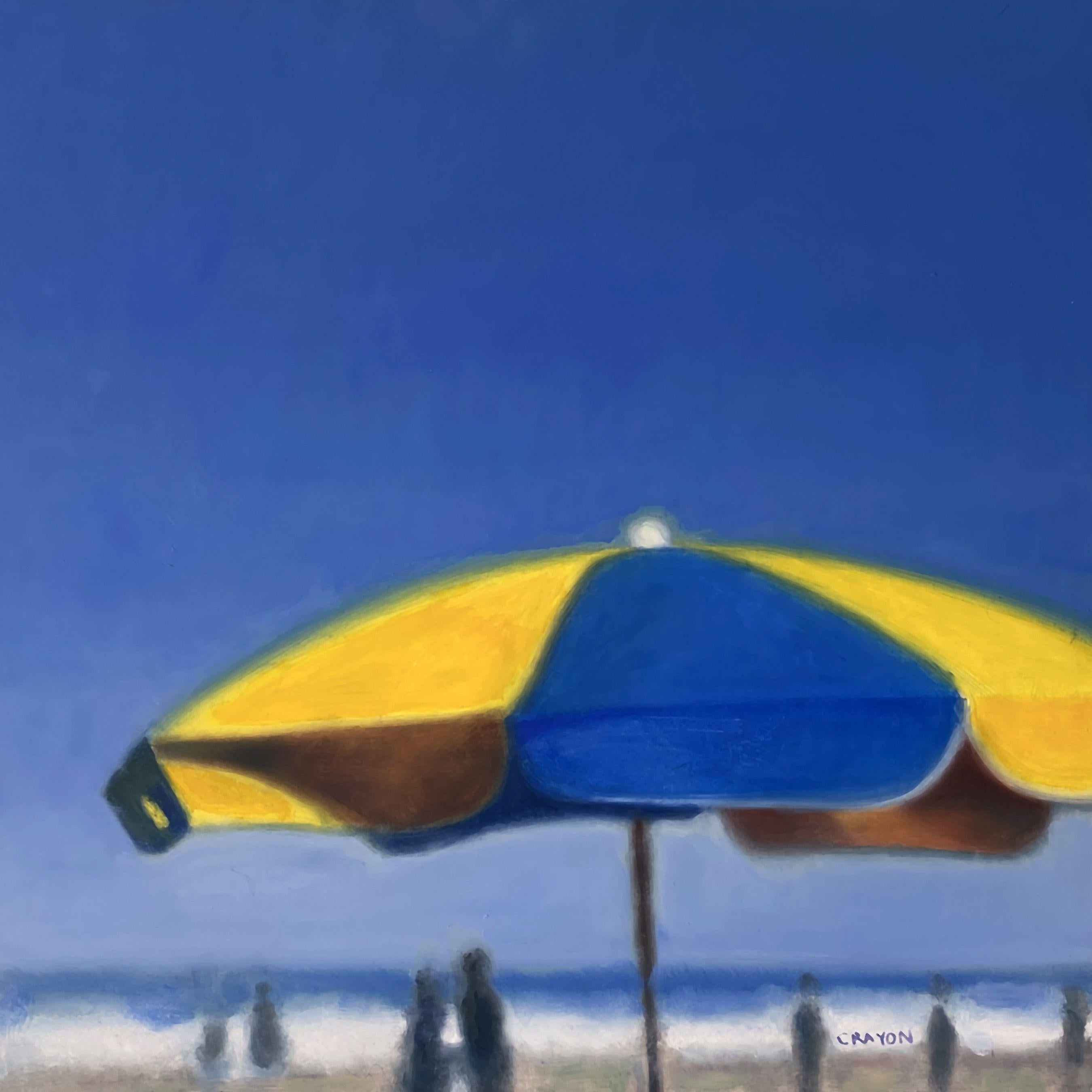 Parapluie de plage, peinture, huile sur panneau de bois - Painting de Dennis Crayon