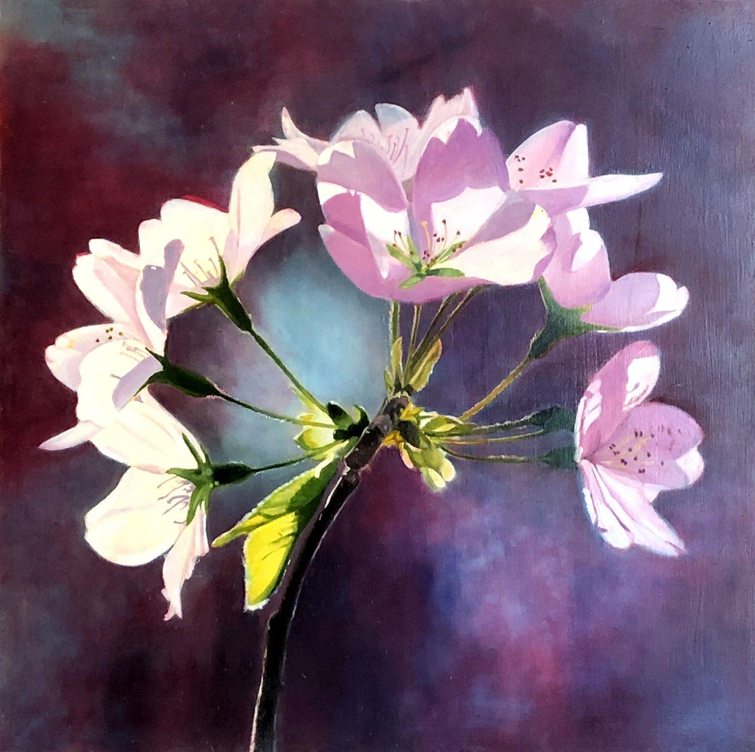 Cherry Blossoms - 2018 - Oil on Cradled Board -16 H x 16 W x .5 Inches    DENNIS CRAYON REALIST CONTEMPORARY REALISM  I've earned a bachelor's degree in graphic design from the State University of New York and later earned a diploma from the School