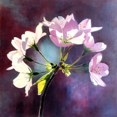 Kirschblütenblüten, Gemälde, Öl auf MDF-Tafel