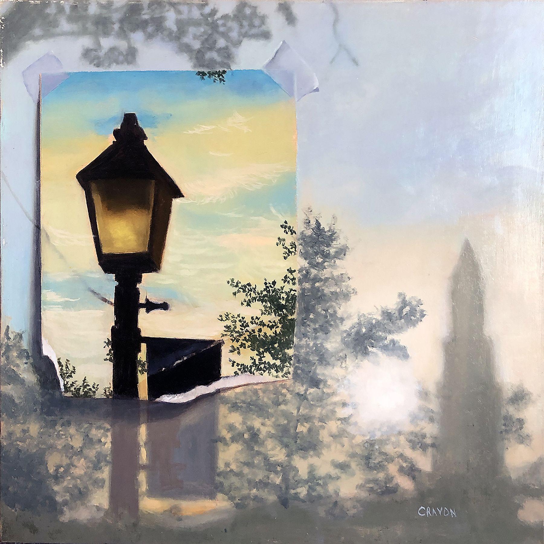 Gaslampe, Gemälde, Öl auf MDF-Paneel – Painting von Dennis Crayon