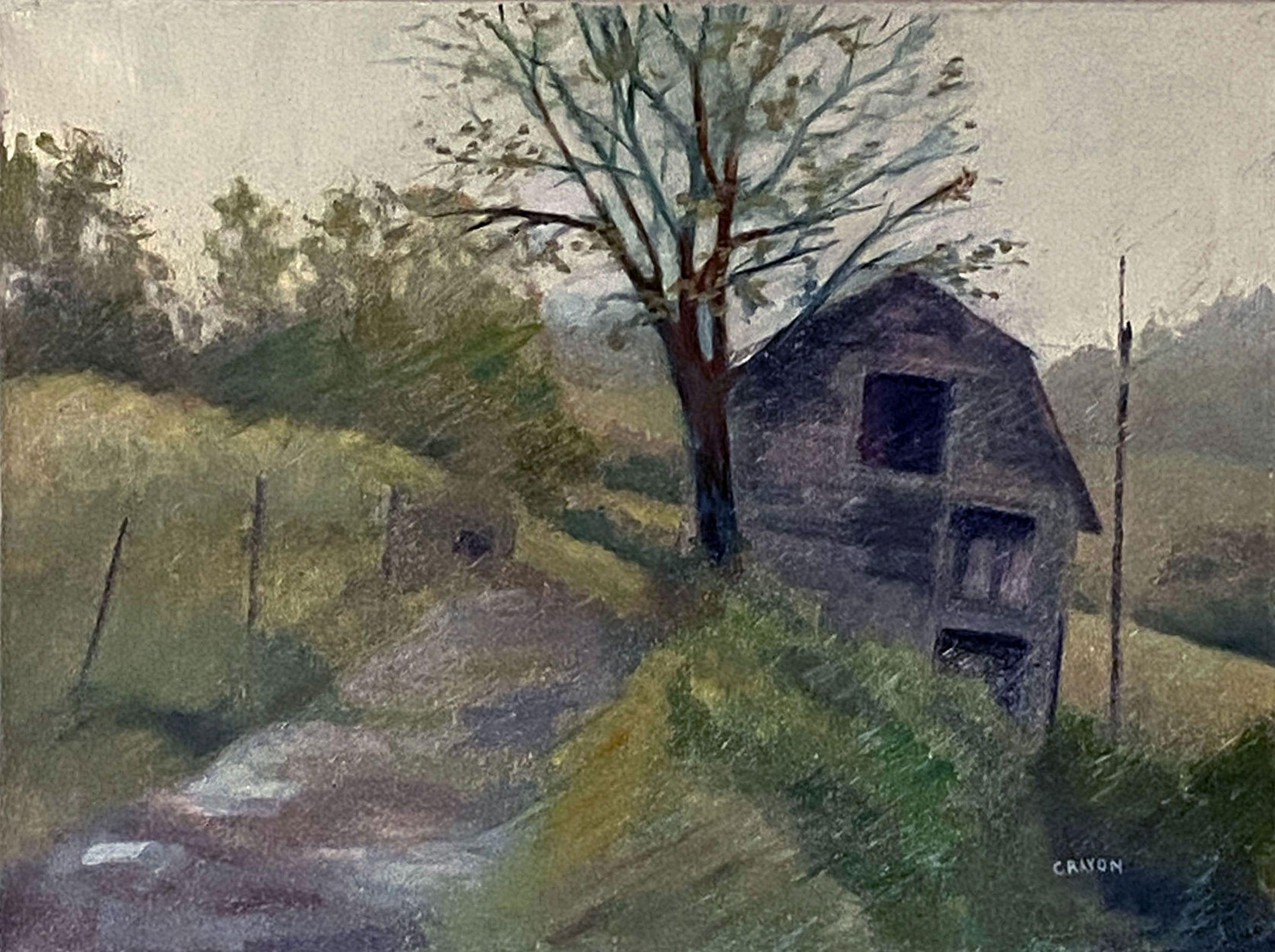 Pesado con la lluvia, Pintura, Óleo sobre lienzo - Painting de Dennis Crayon