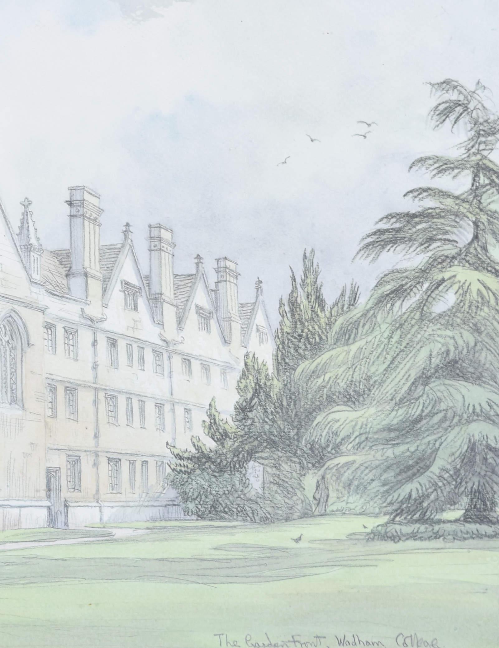 Wadham College, Oxford, Garden Front lithograph by Dennis Flanders - Gray Landscape Print by Dennis Flanders RBA, RWS