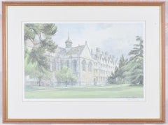 Vintage Wadham College, Oxford, Garden Front lithograph by Dennis Flanders