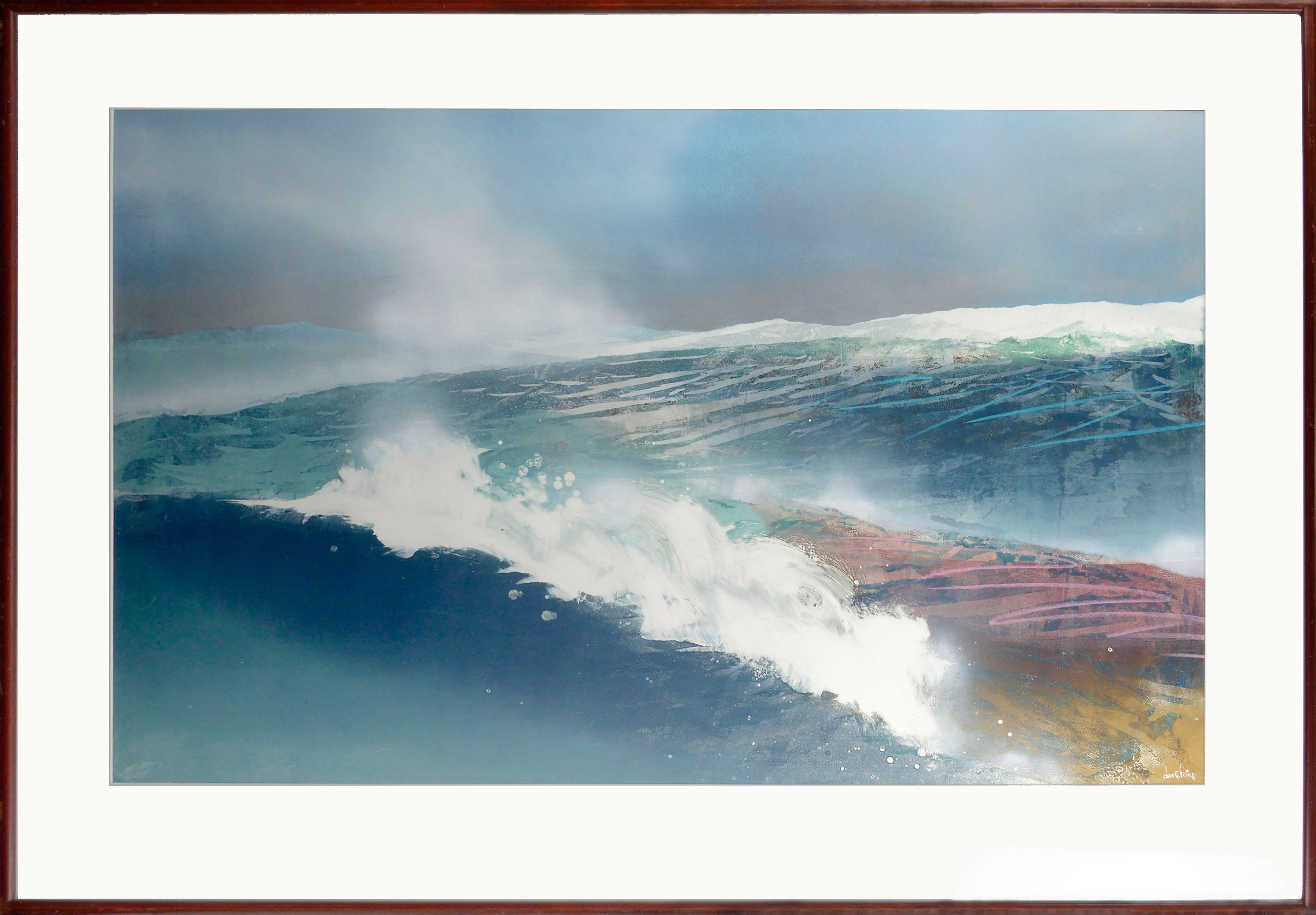 Dennis Frings Landscape Painting - Vintage Large Scale Ocean Seascape Abstract Monoprint