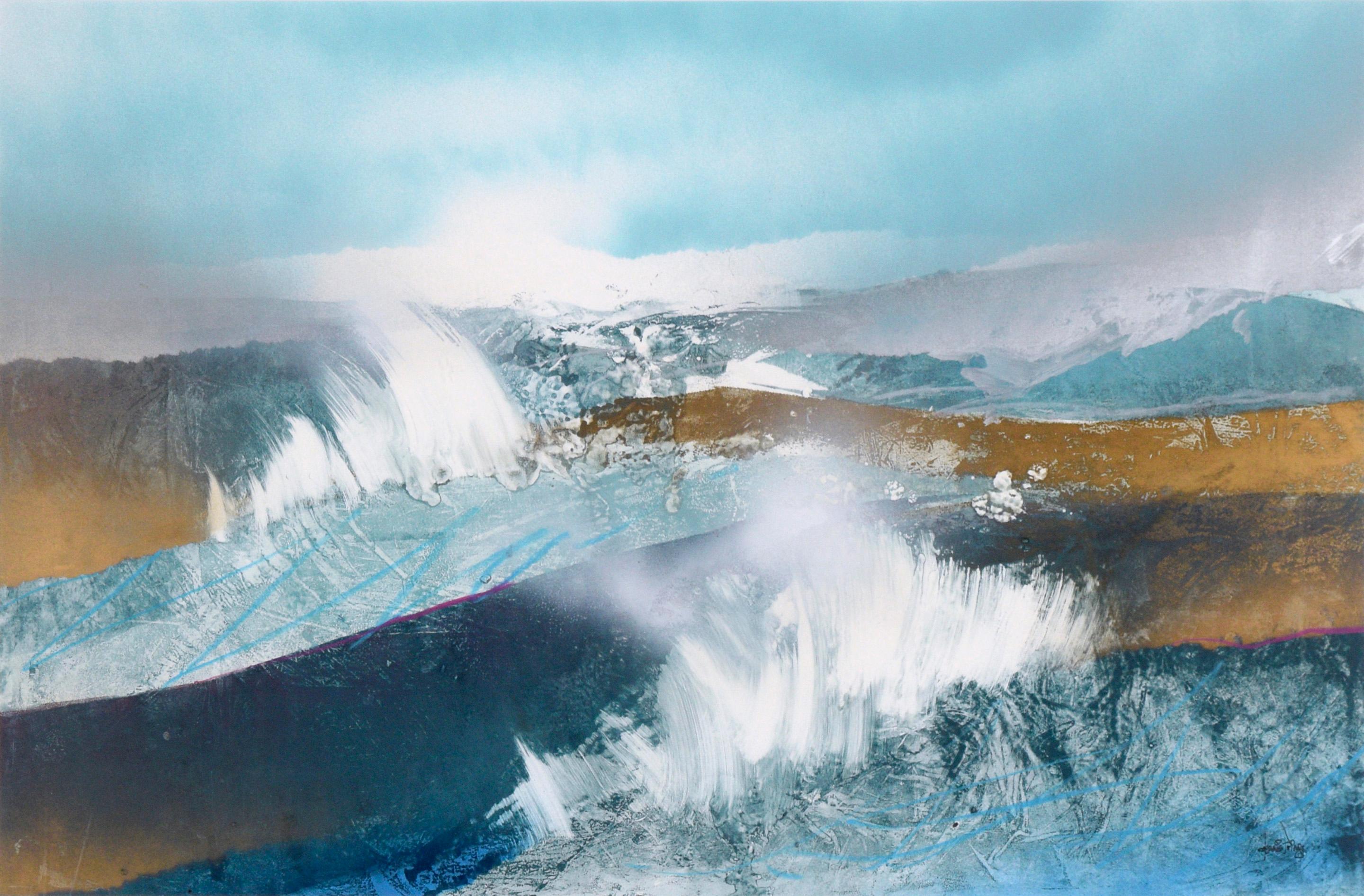 Monographie abstraite à grande échelle d'un paysage marin - Acrylique et pastel sur papier - Art de Dennis Frings
