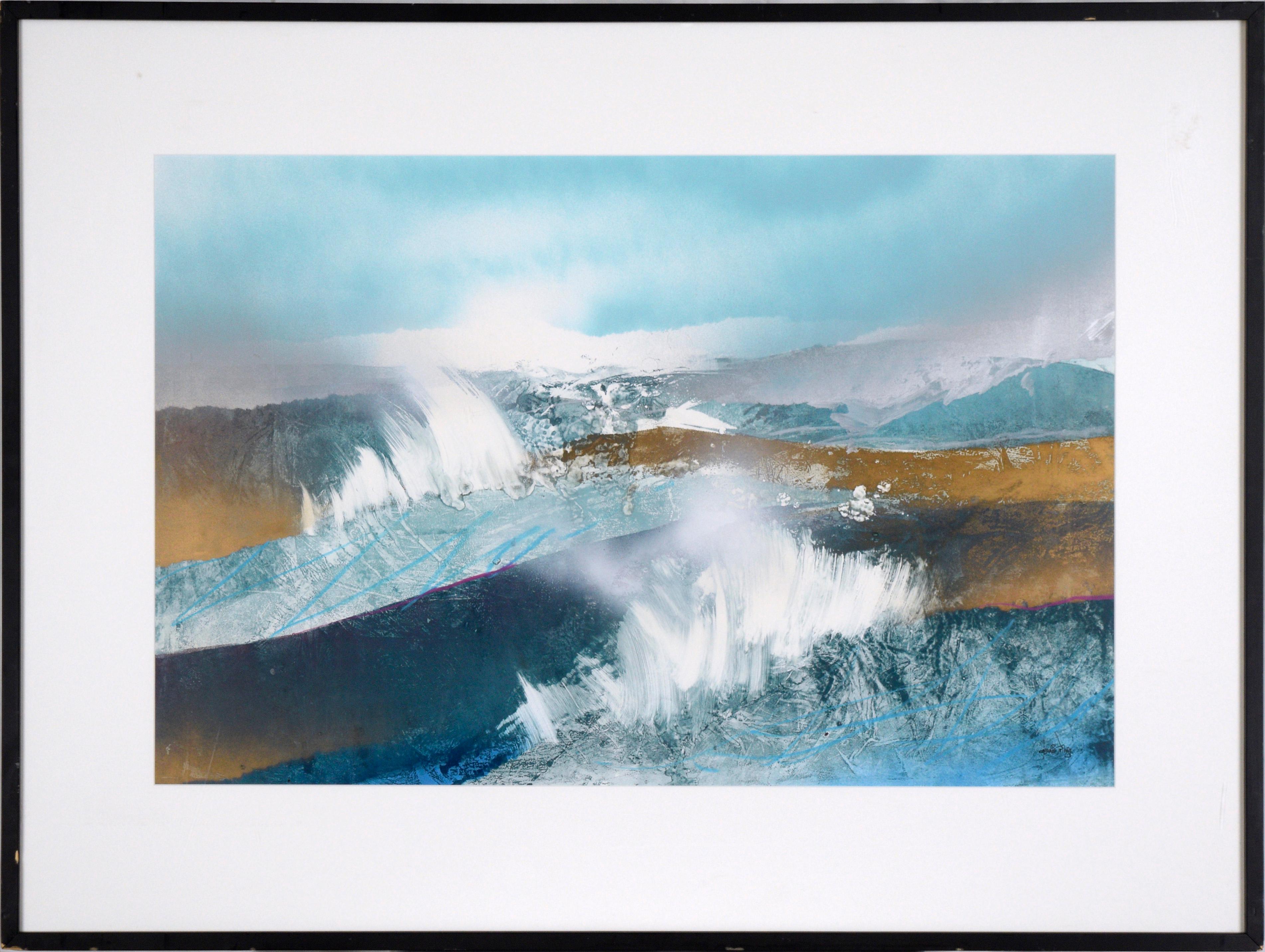 Dennis Frings Landscape Art - Large Scale Ocean Seascape Abstract Monoprint - Acrylic and Pastel on Paper