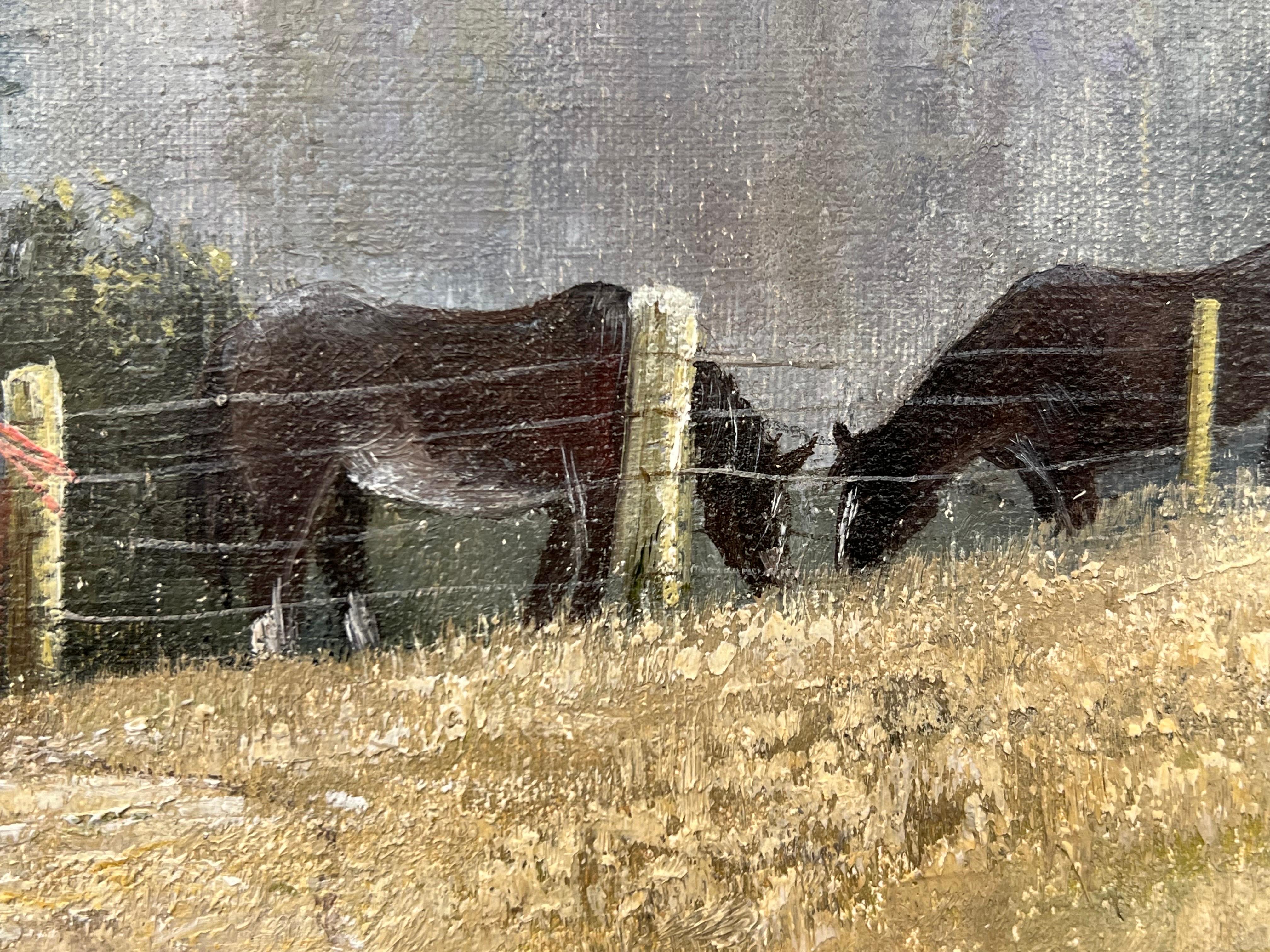 Horses feeding in a Field in the English Countryside  For Sale 5