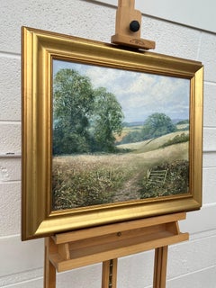 Paesaggio rurale di campo Pittura ad olio di un'idilliaca scena di campagna inglese