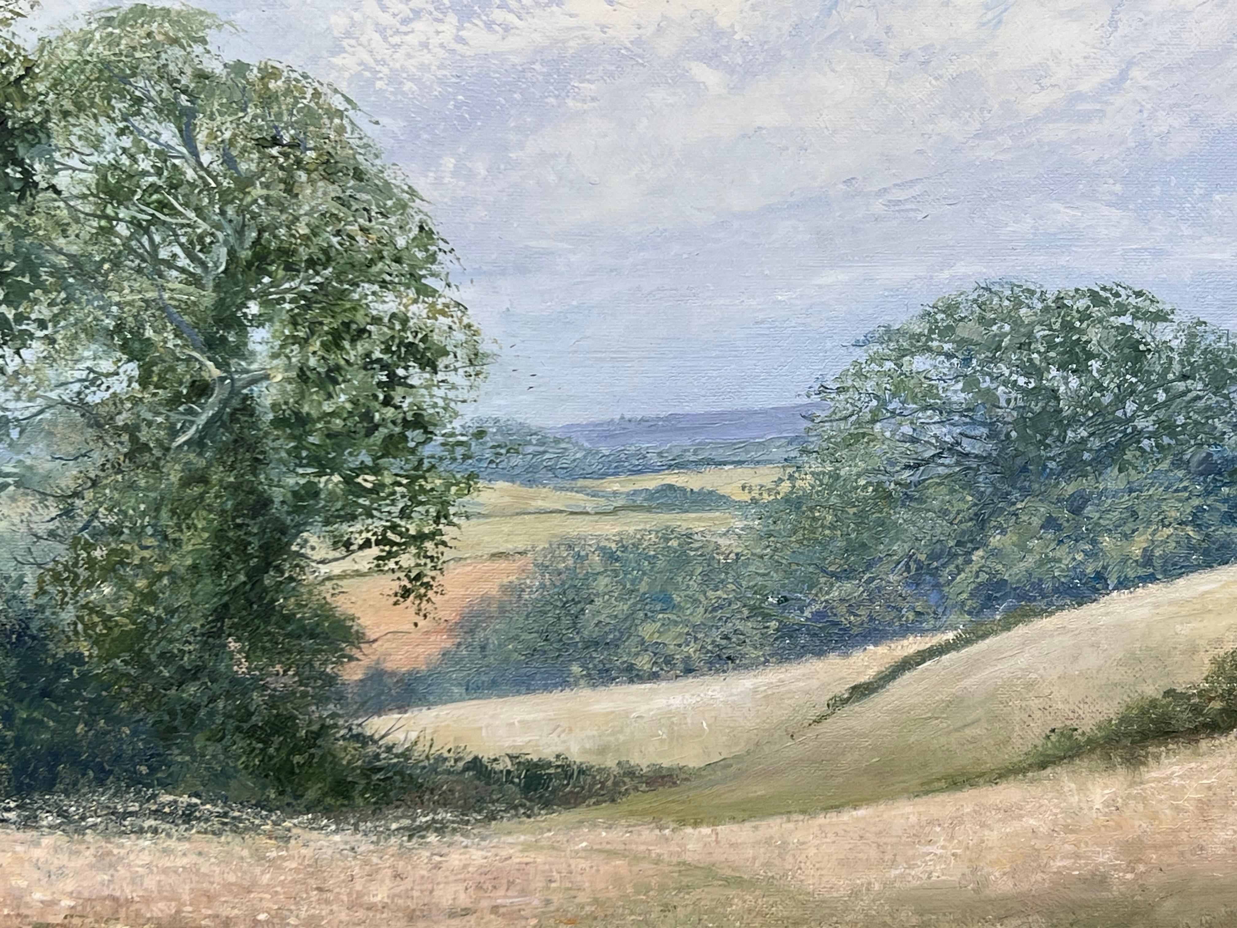 Rural Field Landscape Oil Painting of an Idyllic English Countryside Scene For Sale 7