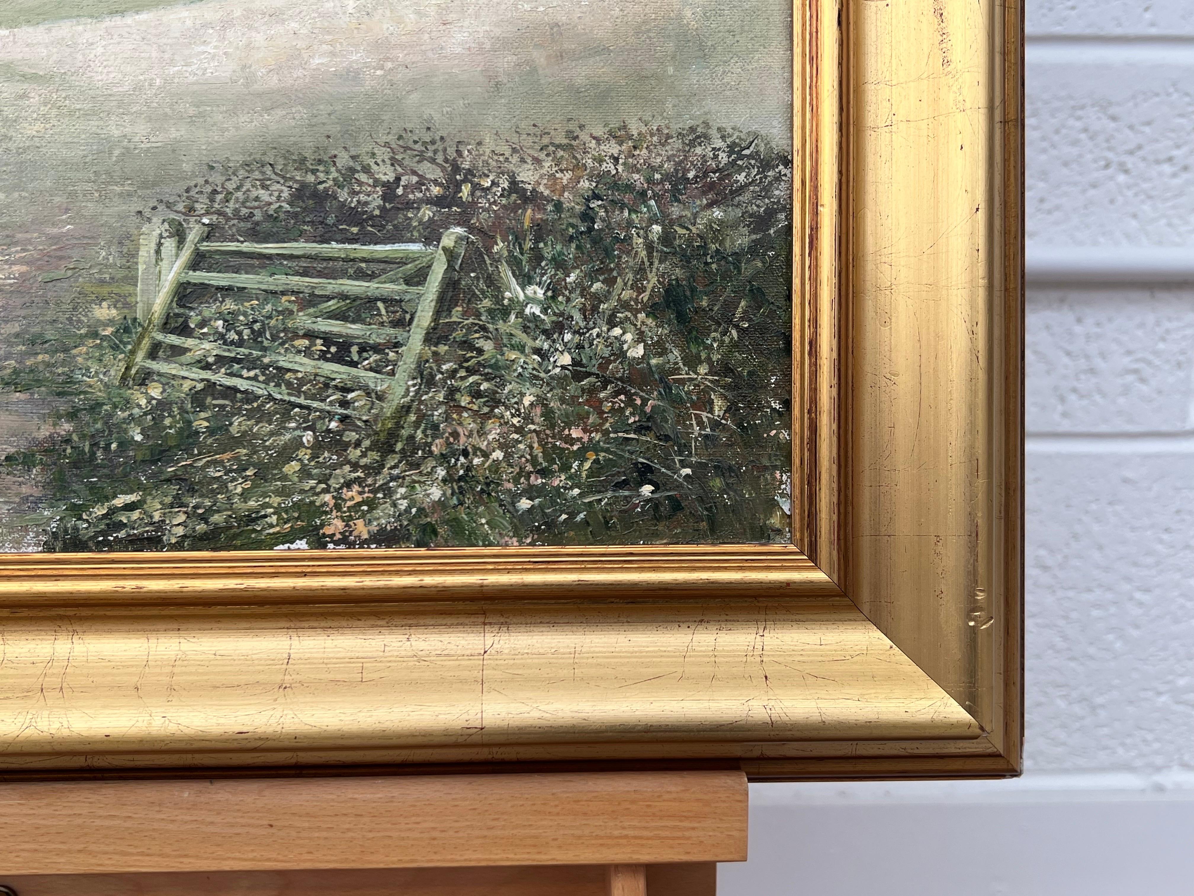 Rural Field Landscape Oil Painting of an Idyllic English Countryside Scene For Sale 1
