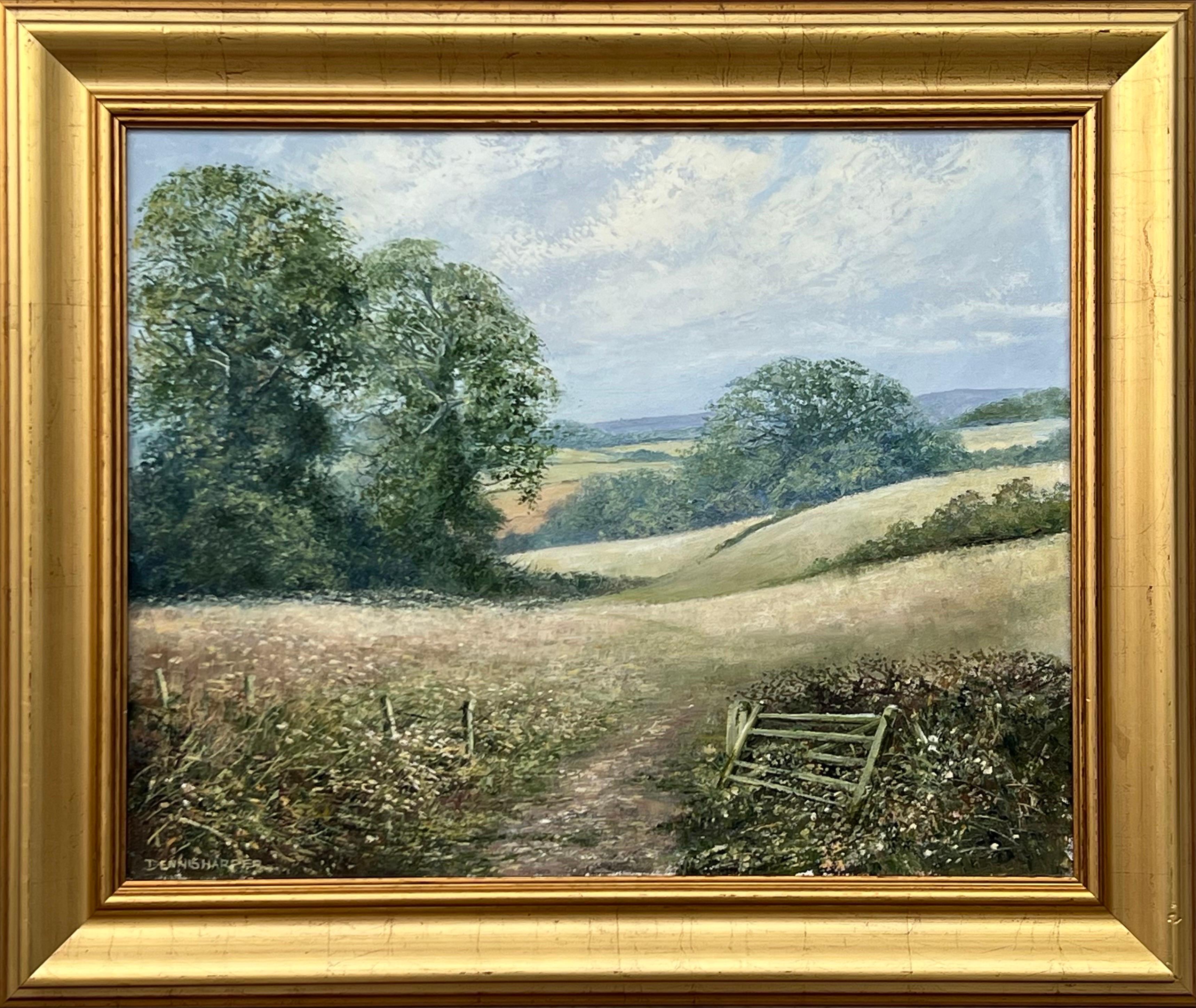 Dennis Harper Landscape Painting - Rural Field Landscape Oil Painting of an Idyllic English Countryside Scene