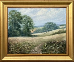 Rural Field Landscape Oil Painting of an Idyllic English Countryside Scene