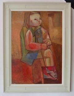 Abstract Cubist Girl on Chair - Mid 20th Century Oil by Dennis Henry Osborne