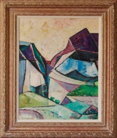 Abstrakte Landschaft – kubistisches Ölgemälde aus der Mitte des 20. Jahrhunderts – Dennis Henry Osborne