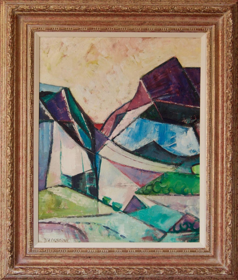 Abstract Landscape - Mid 20th Century Cubist Oil Piece - Dennis Henry Osborne - Brown Abstract Painting by Dennis Henry Osborne