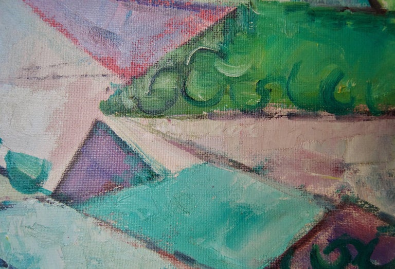 Abstract Landscape - Mid 20th Century Cubist Oil Piece - Dennis Henry Osborne For Sale 3