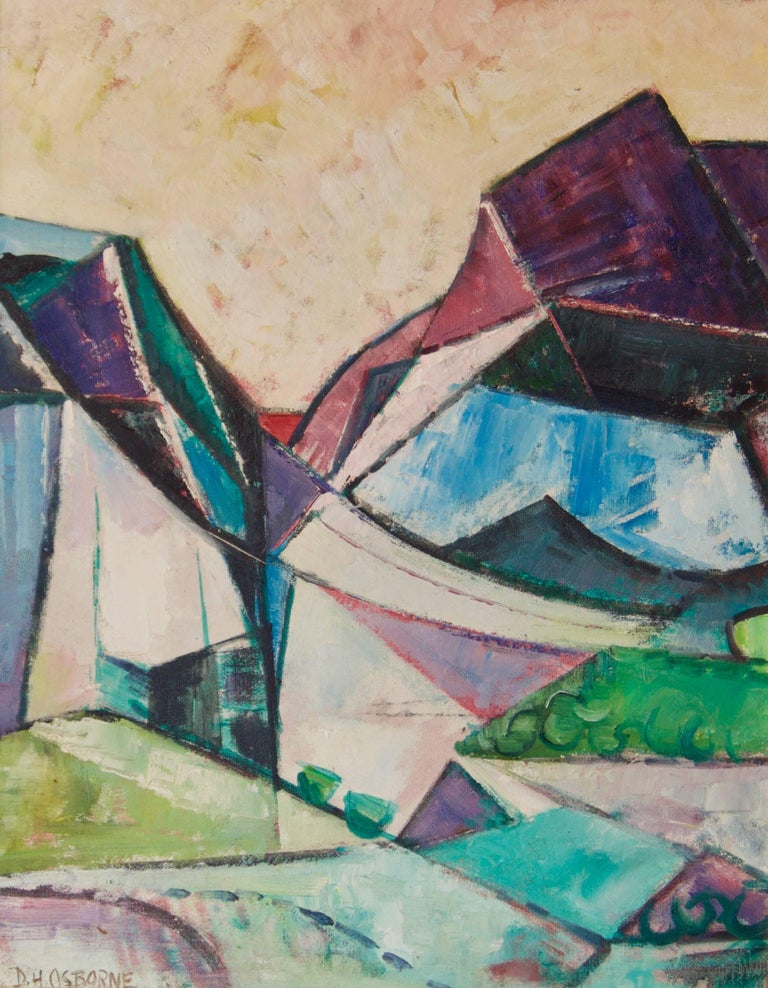 Abstract Landscape - Mid 20th Century Cubist Oil Piece - Dennis Henry Osborne - Painting by Dennis Henry Osborne