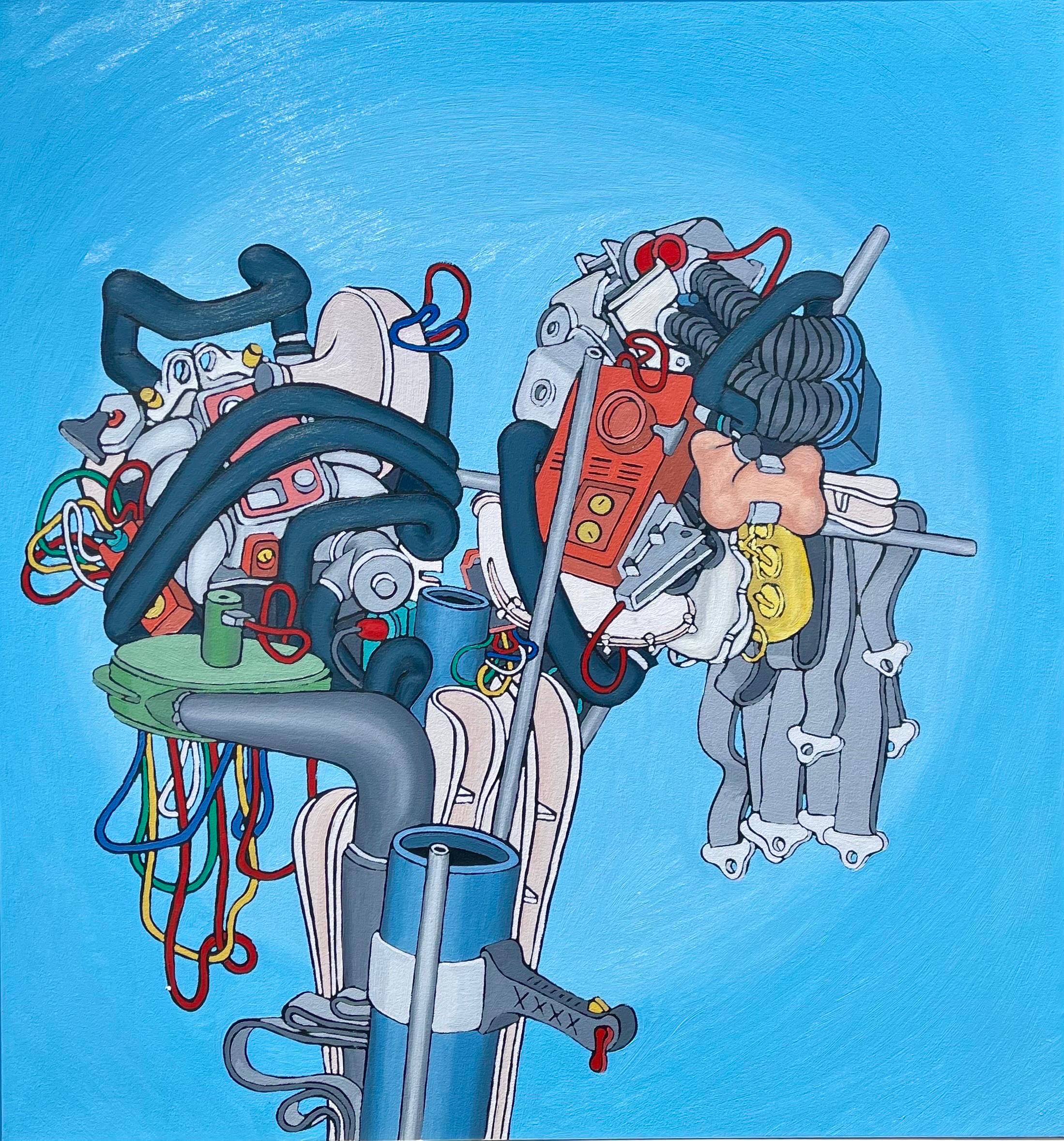 Dennis Hollingsworth (Spanish/American, b. 1956), 
"Lil' Franklin," 1997, 
Oil on canvas, Hand signed on stretcher bar verso, 
Gallery label verso (Bennett Roberts Fine Art, Los Angeles, CA) affixed verso, 
canvas: 45"h x 42"w, overall (with frame):