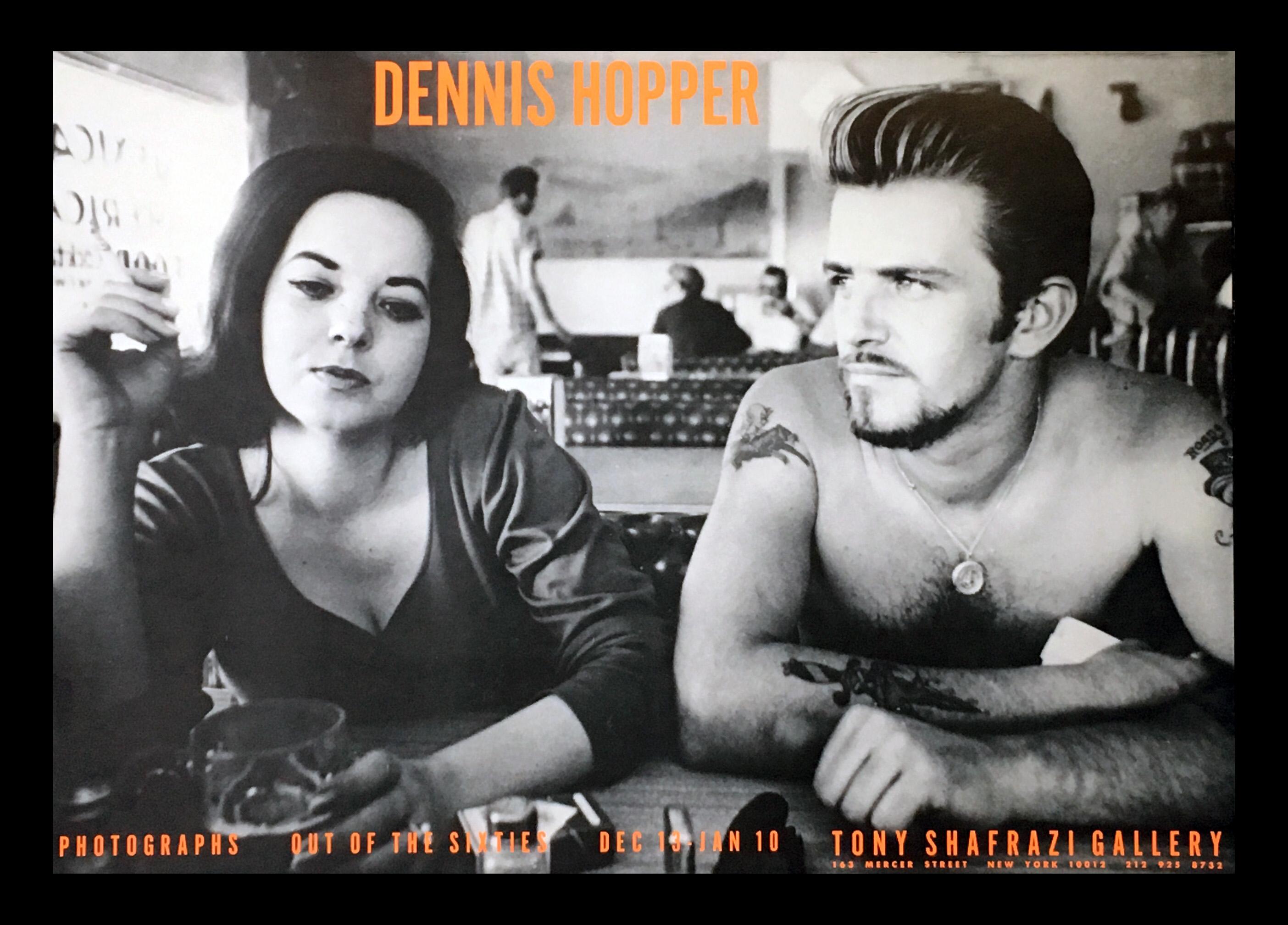 Dennis Hopper, Out of the Sixties exhibition poster:
1986 exhibit poster published by Tony Shafrazi Gallery, New York 1986
Image features: Dennis Hopper's Biker Couple' (1961) 

Medium: Off-set lithograph.
Dimensions: 17 x 24 inches.
Some minor