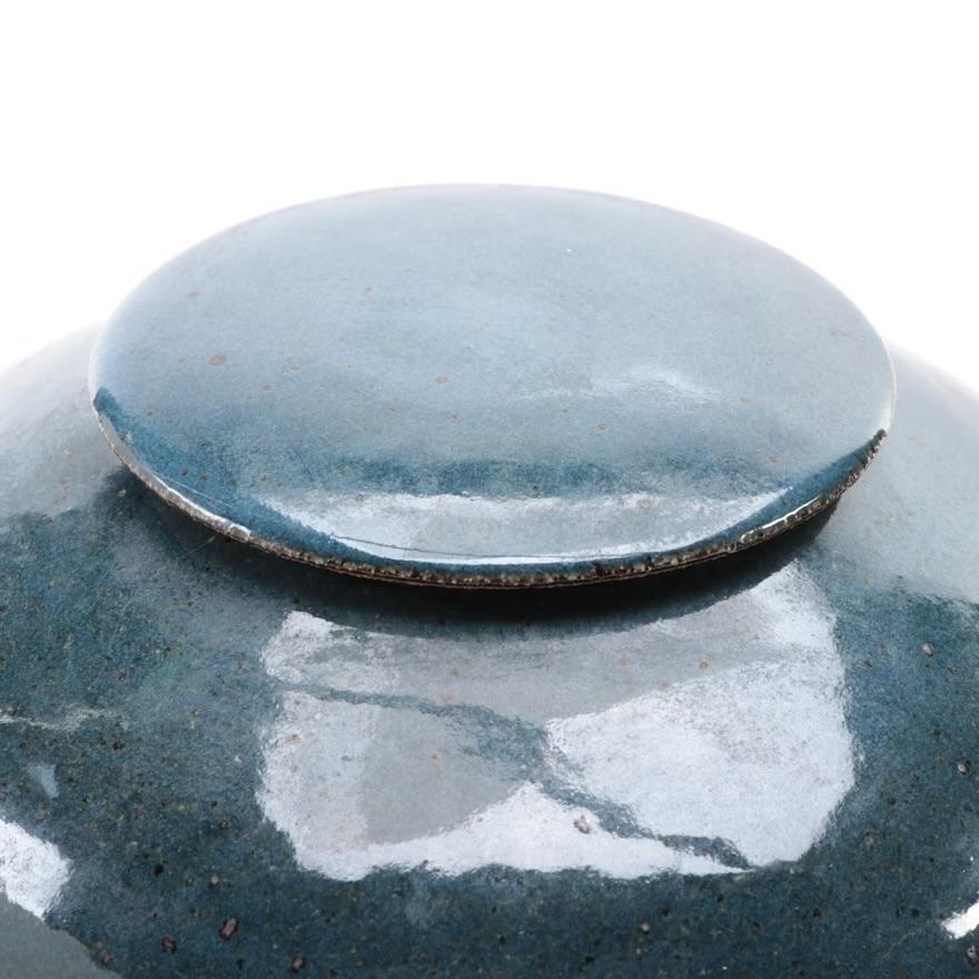 American Dennis Kirchmann Art Pottery Lidded Vase in Midnight Blue For Sale
