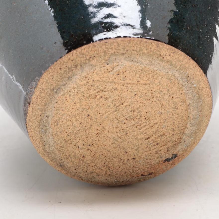 Glazed Dennis Kirchmann Art Pottery Lidded Vase in Midnight Blue For Sale