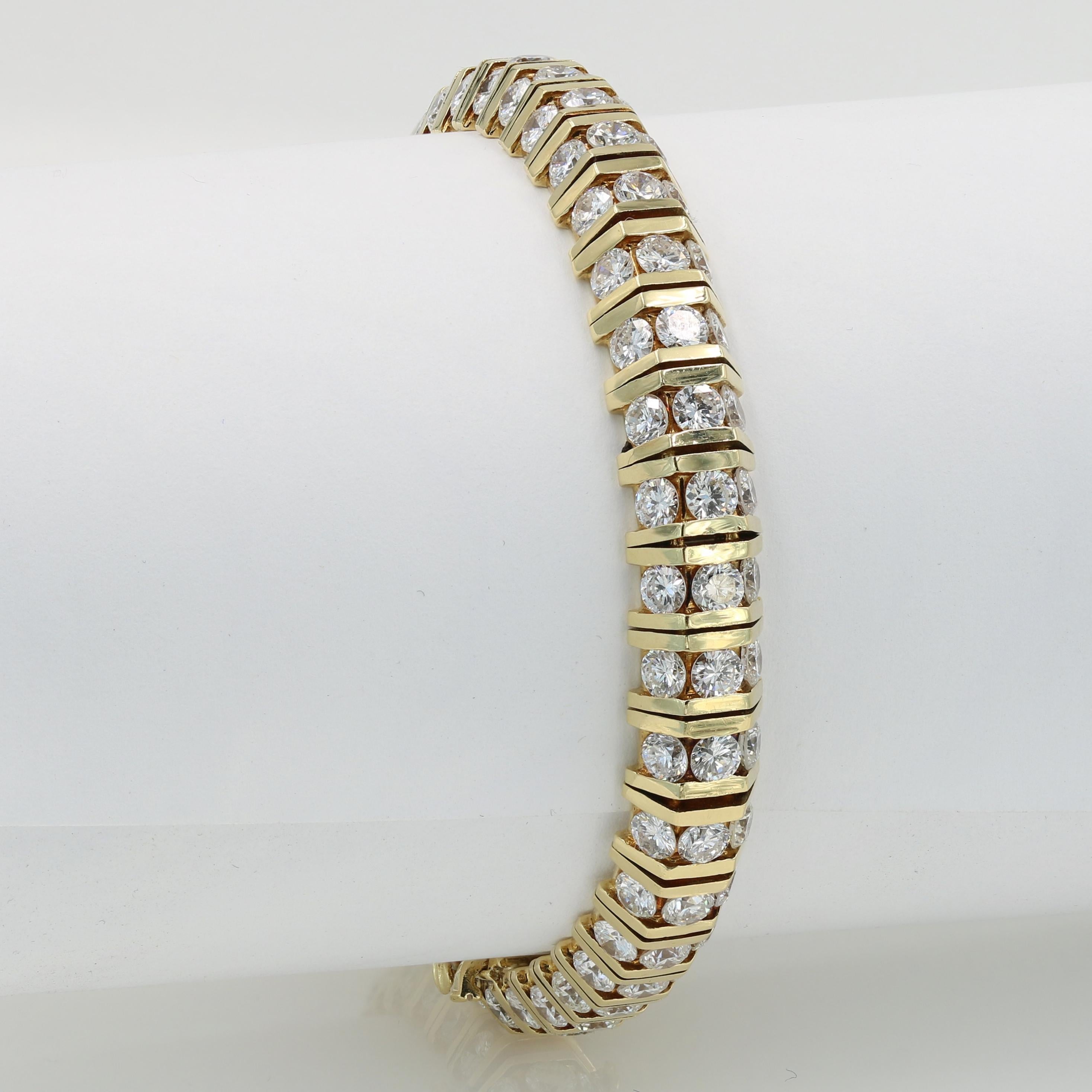 Dennis Lampert Designed 18kt Yellow Gold & Diamond Bracelet - This is an original Dennis L creation from the mid 90's. Pre-owned but restored to like new condition. Bracelet has 114 round cut diamonds that weigh 11.25cts total (G-H VS-SI) that are
