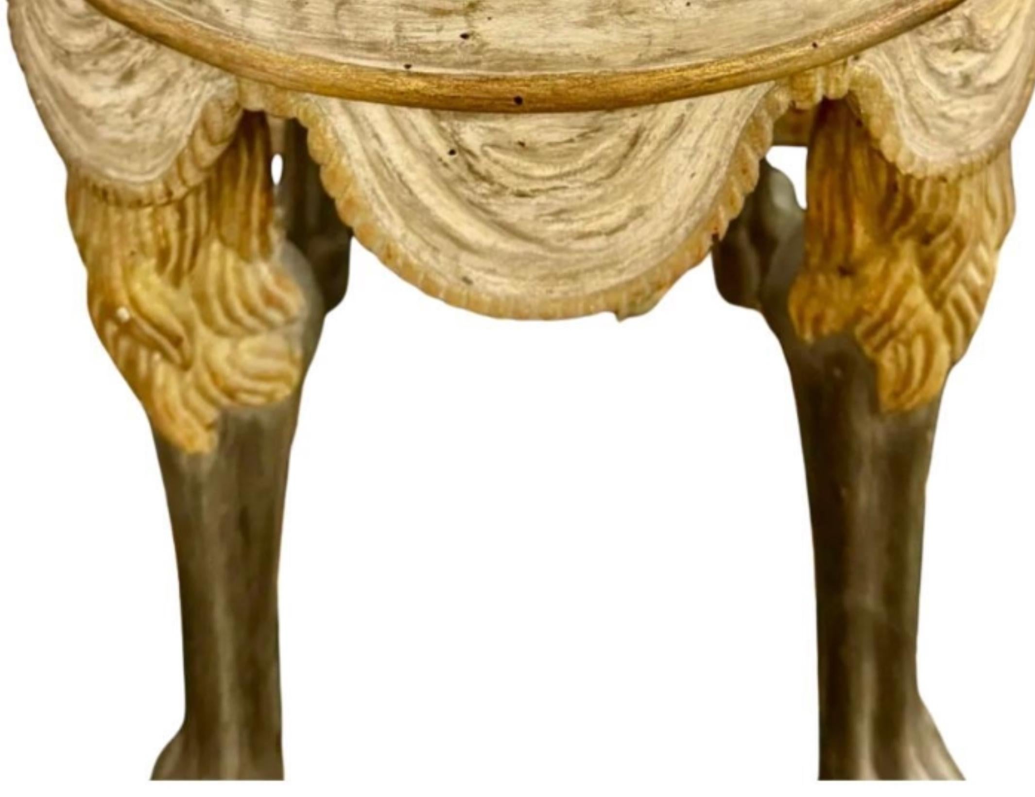 American Dennis & Leen 18th C Style Lion Leg Marble Top Side Table