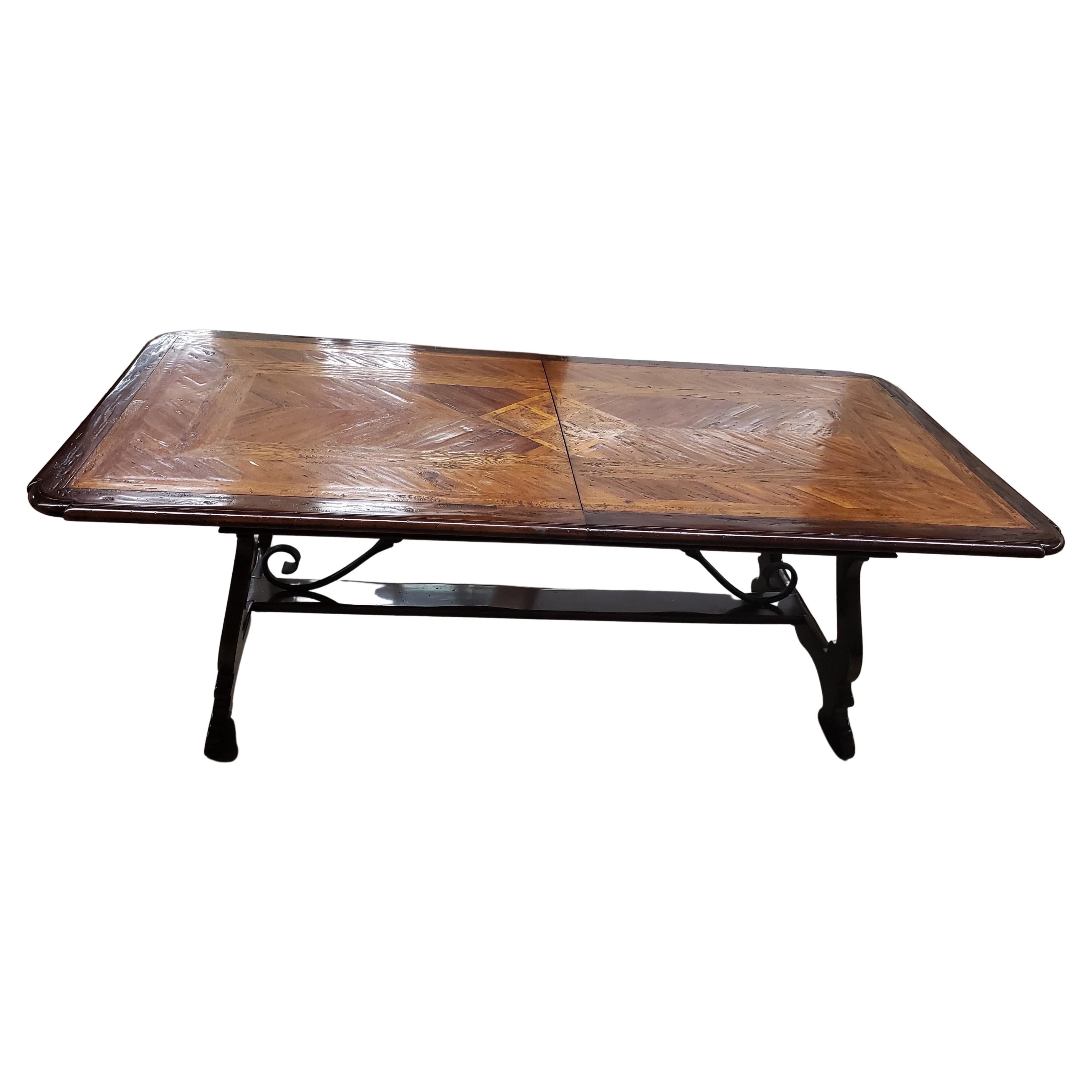 20th Century Dennis & Leen Baroque Style Walnut Oak Mahogany Parquetry Trestle Dining Table  For Sale