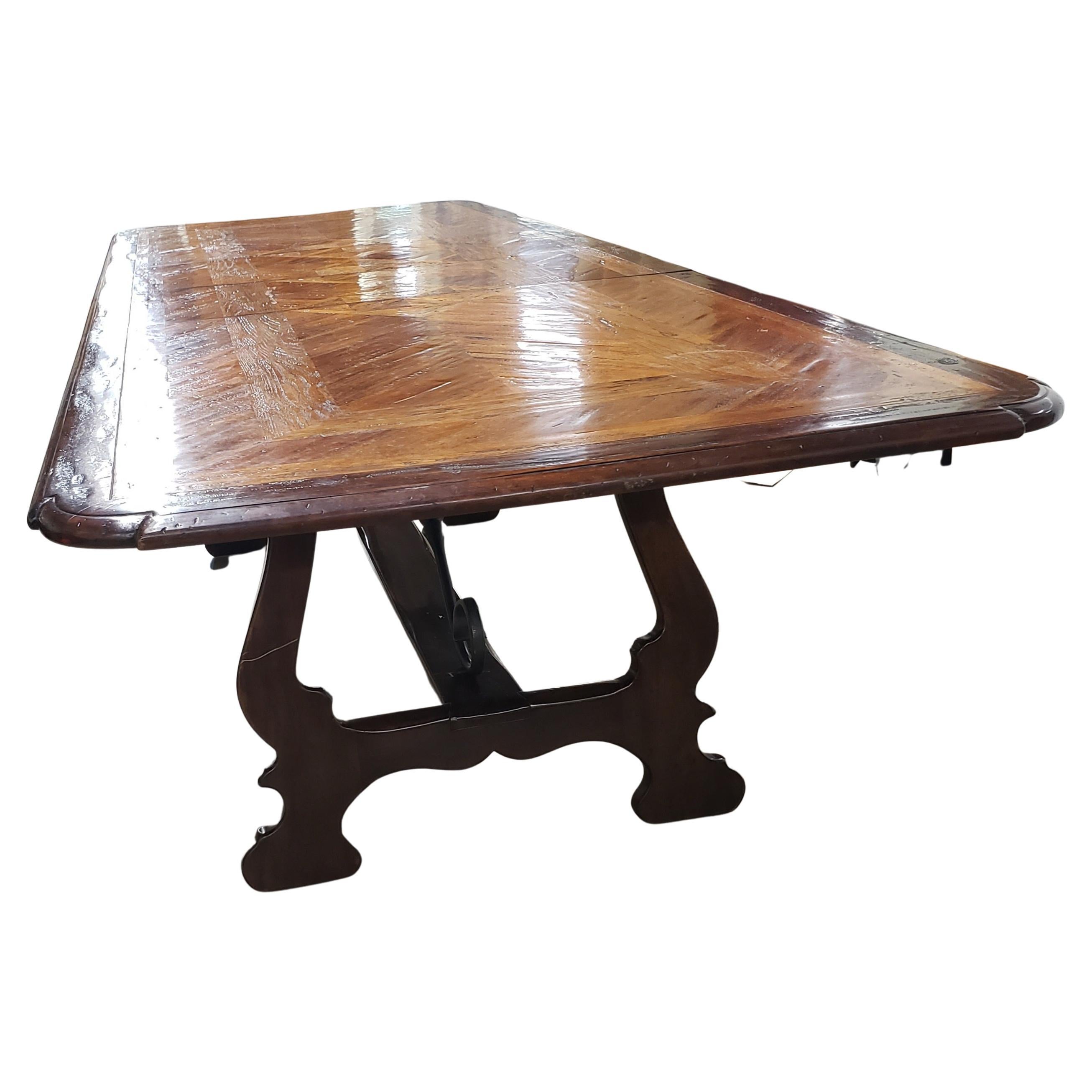 Dennis & Leen Baroque Style Walnut Oak Mahogany Parquetry Trestle Dining Table  For Sale 3