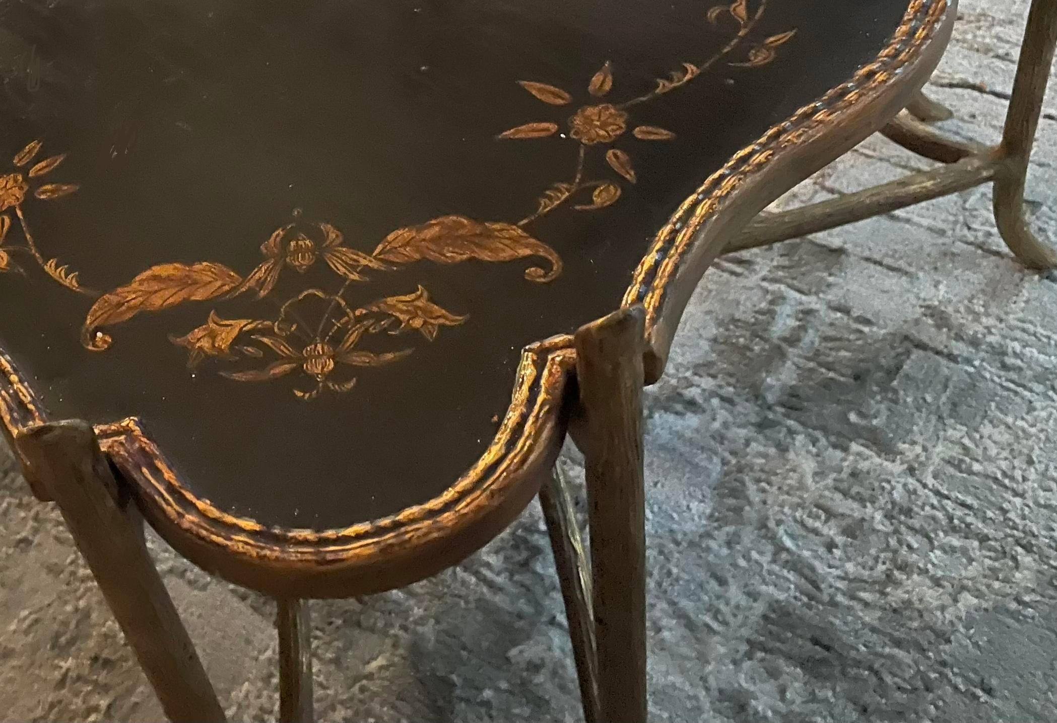 Dennis & Leen black chinoiserie regency style faux bois coffee table.