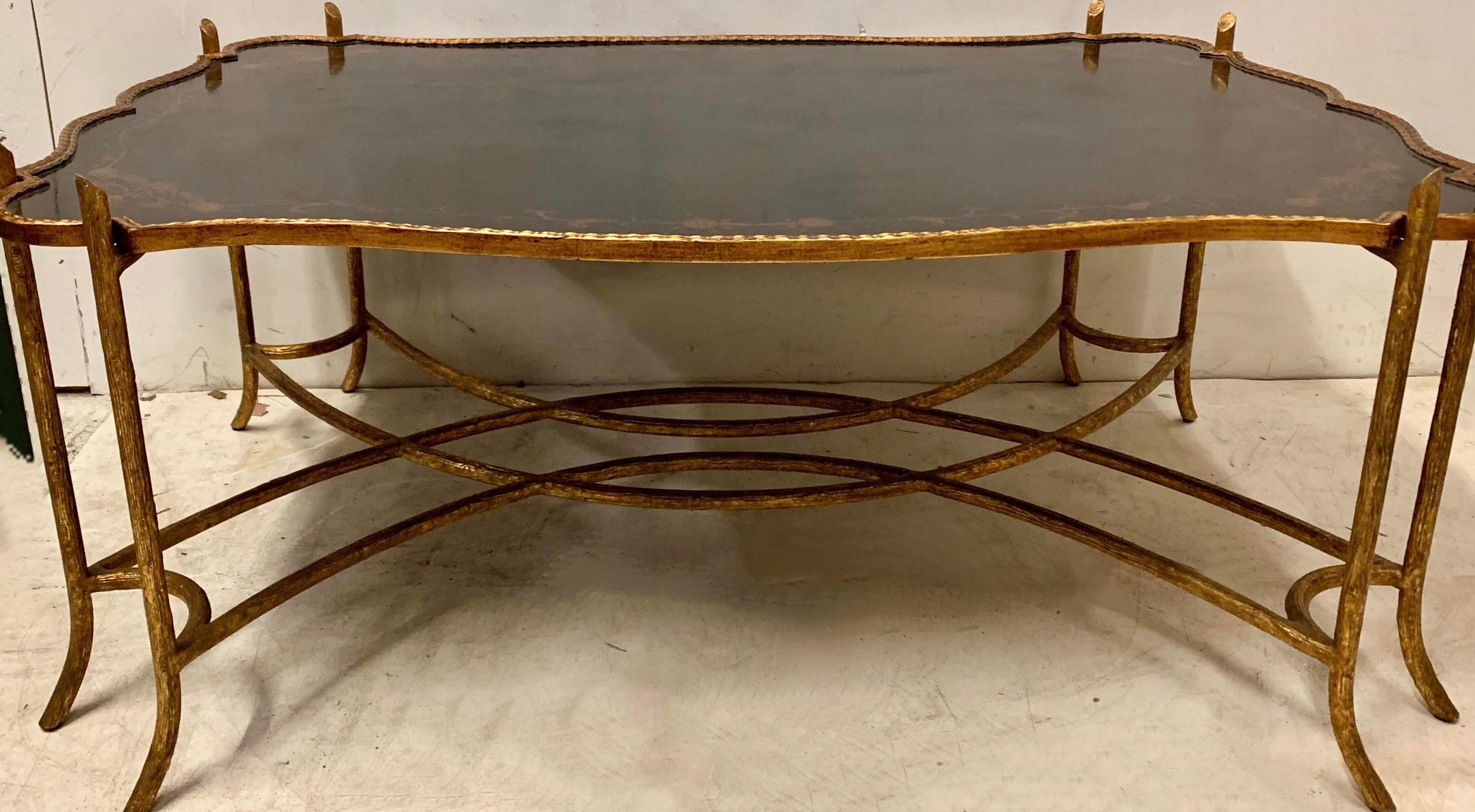 Dennis & Leen Black Chinoiserie Regency Style Faux Bois Coffee Table In Good Condition In LOS ANGELES, CA