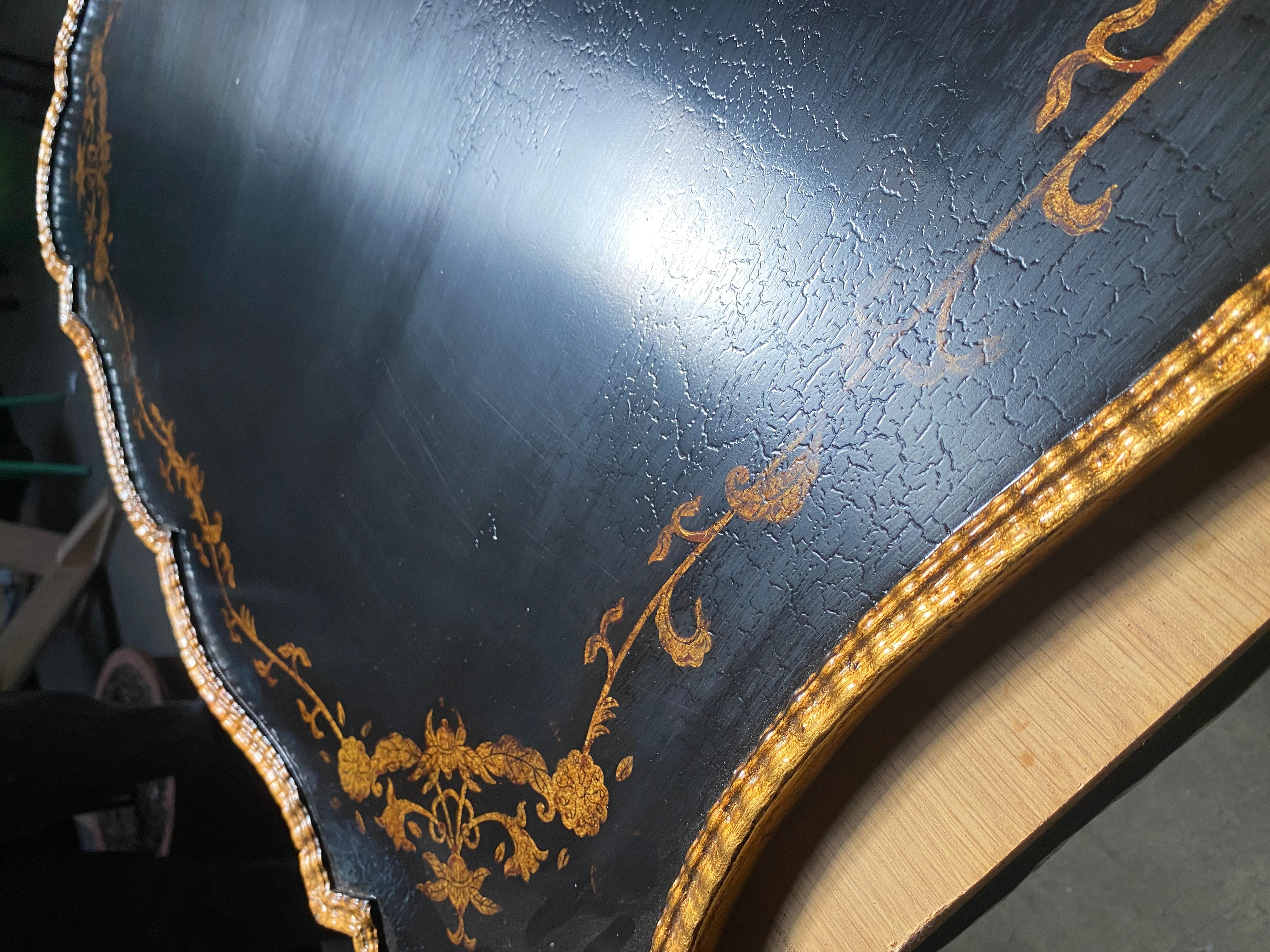 American Dennis & Leen Black Lacquer Gilt Chinoiserie Cocktail or Coffee Table