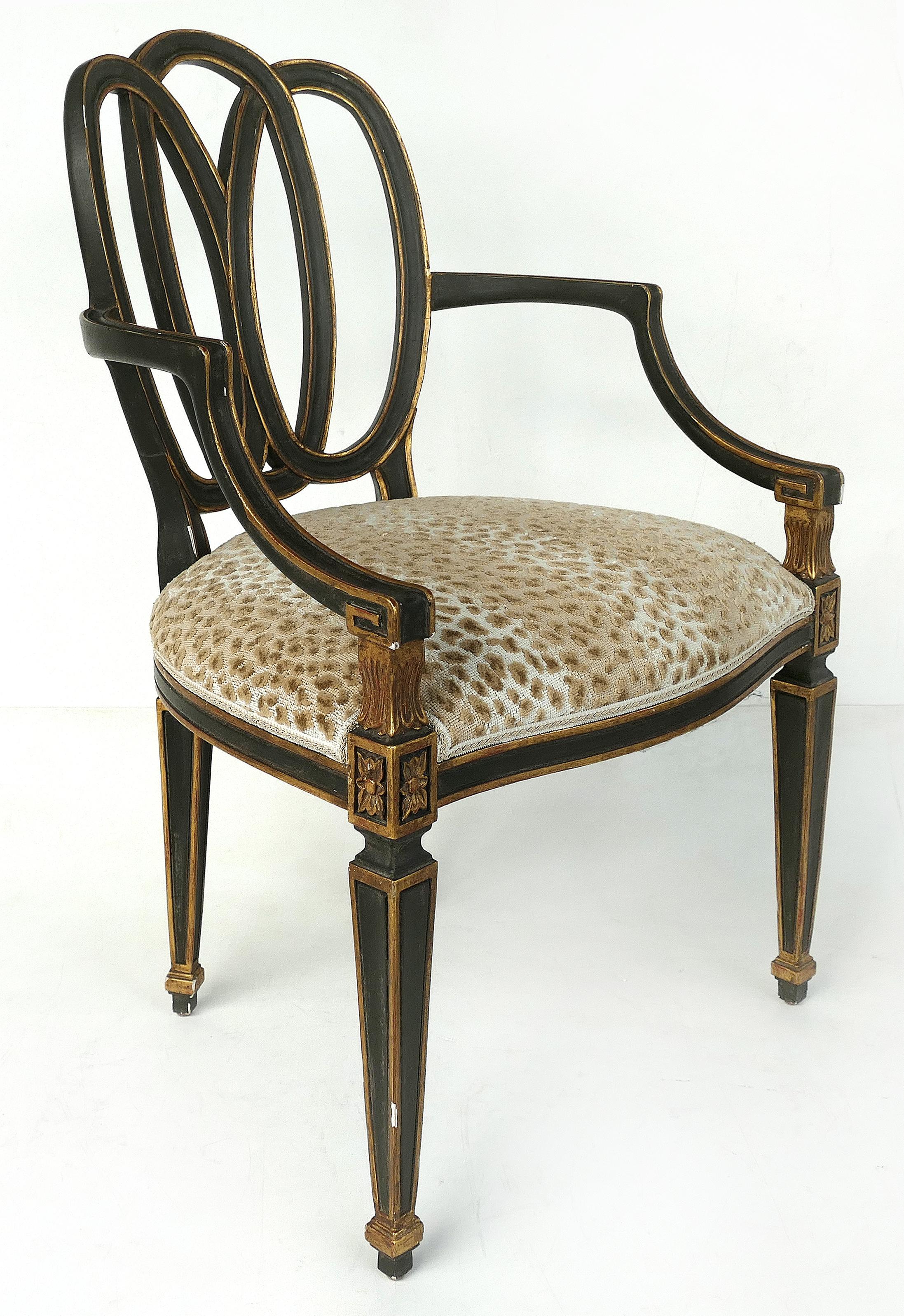 North American Dennis & Leen Ebonized and Parcel-Gilt Armchairs in the Neoclassical Style