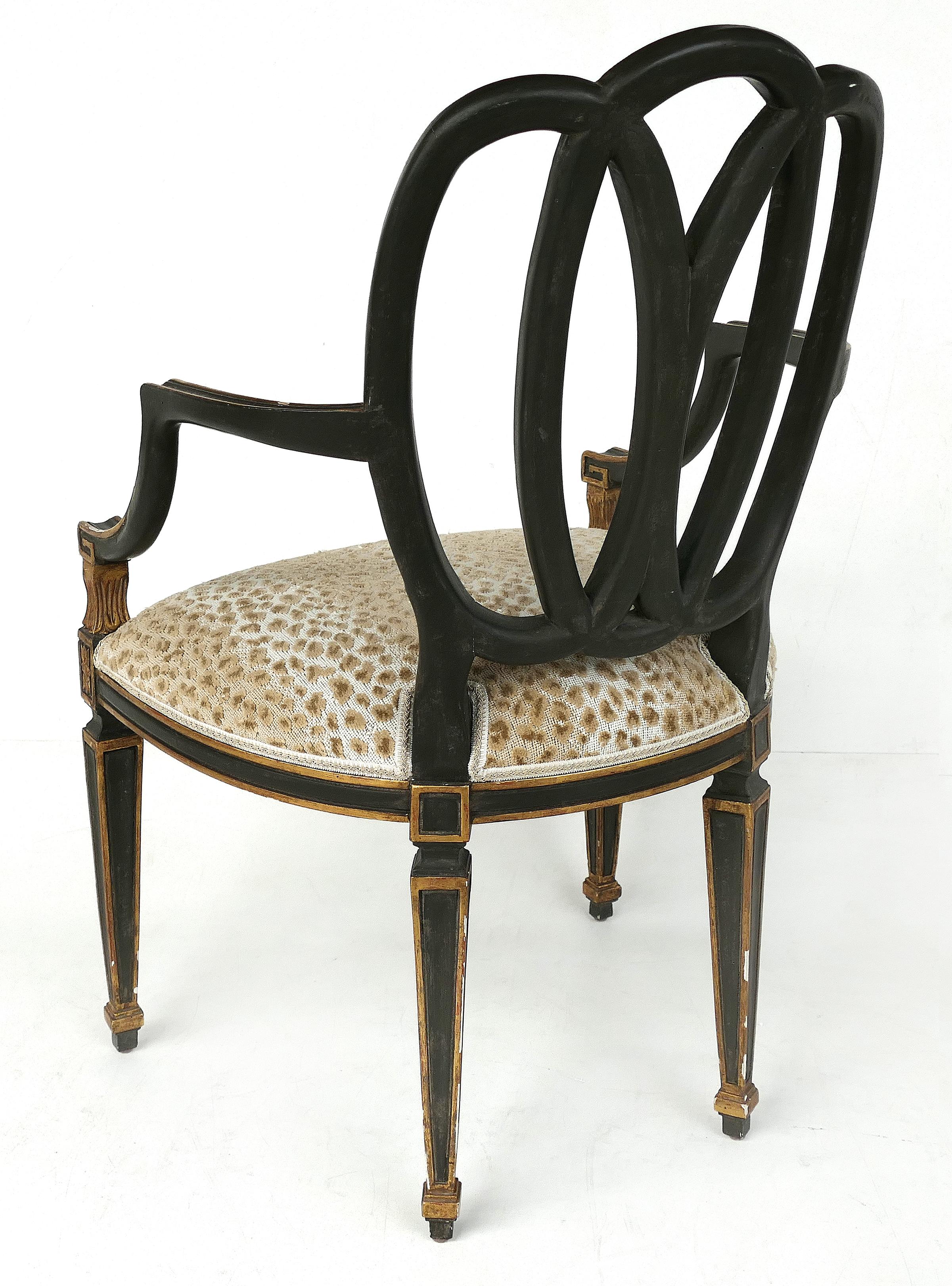 Dennis & Leen Ebonized and Parcel-Gilt Armchairs in the Neoclassical Style In Fair Condition In Miami, FL