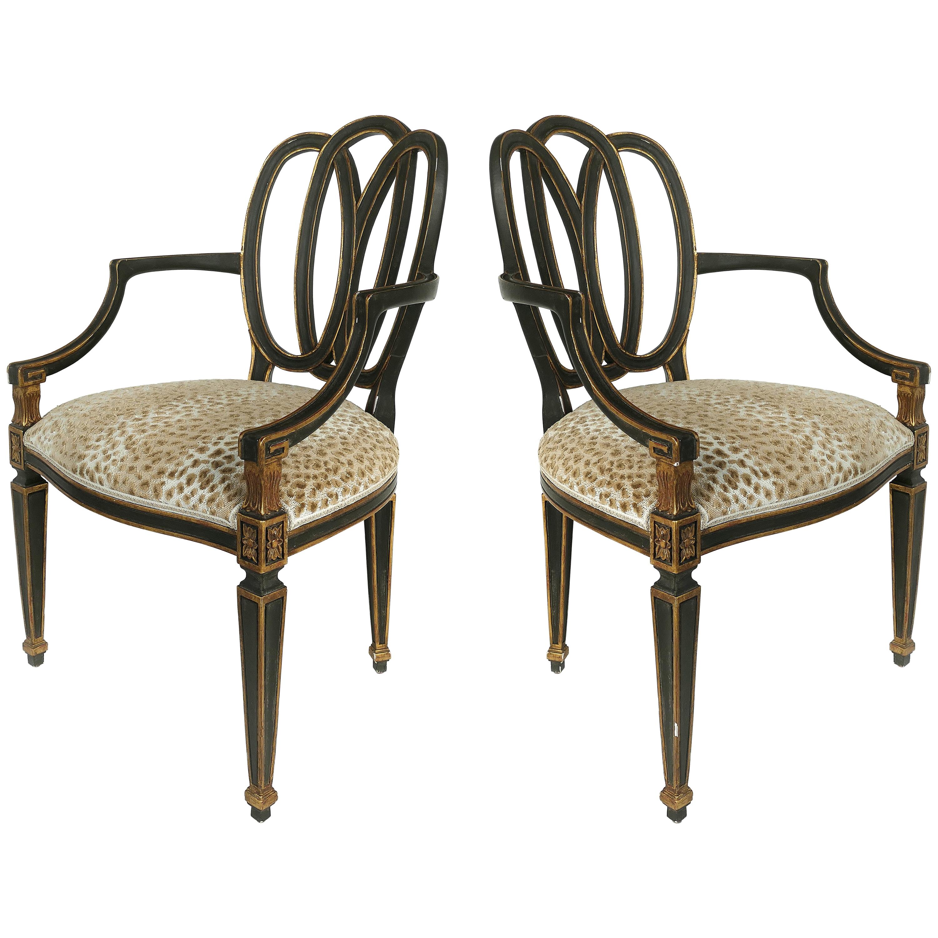 Dennis & Leen Ebonized and Parcel-Gilt Armchairs in the Neoclassical Style