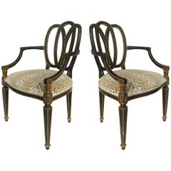Dennis & Leen Ebonized and Parcel-Gilt Armchairs in the Neoclassical Style