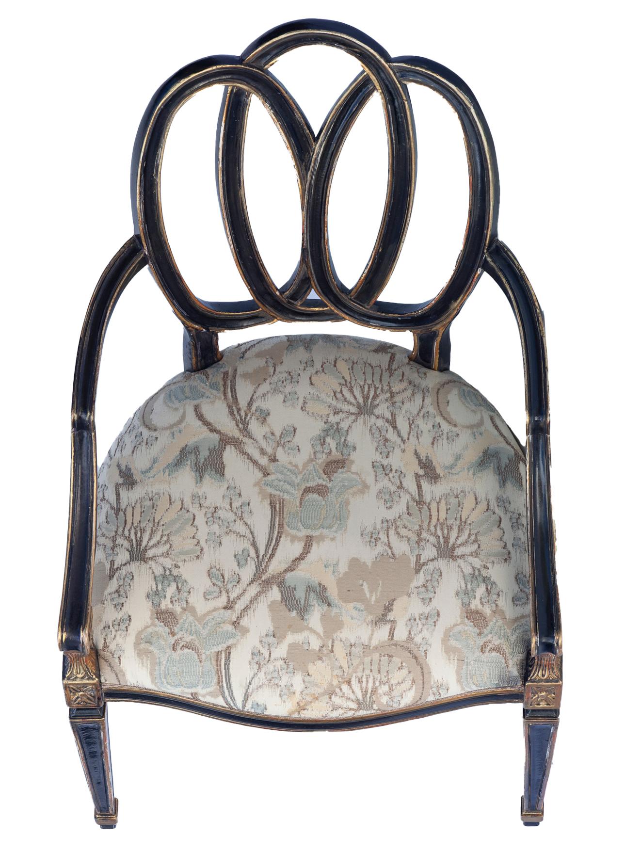 Hand-Crafted Dennis & Leen Ebonized and Parcel-Gilt Bracelet Armchairs; a pair