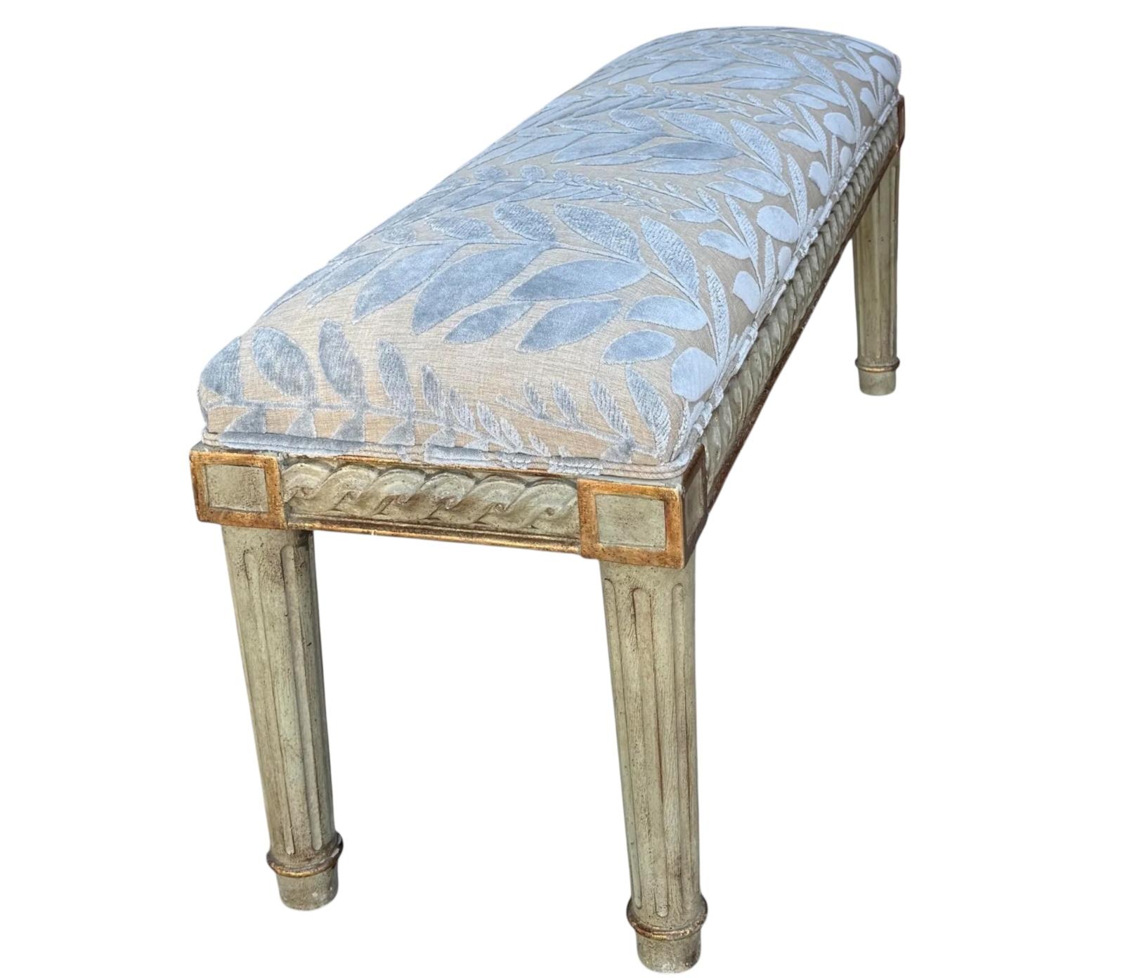Dennis & Leen for Formations Furniture Neoclassical Cut Velvet Bench.