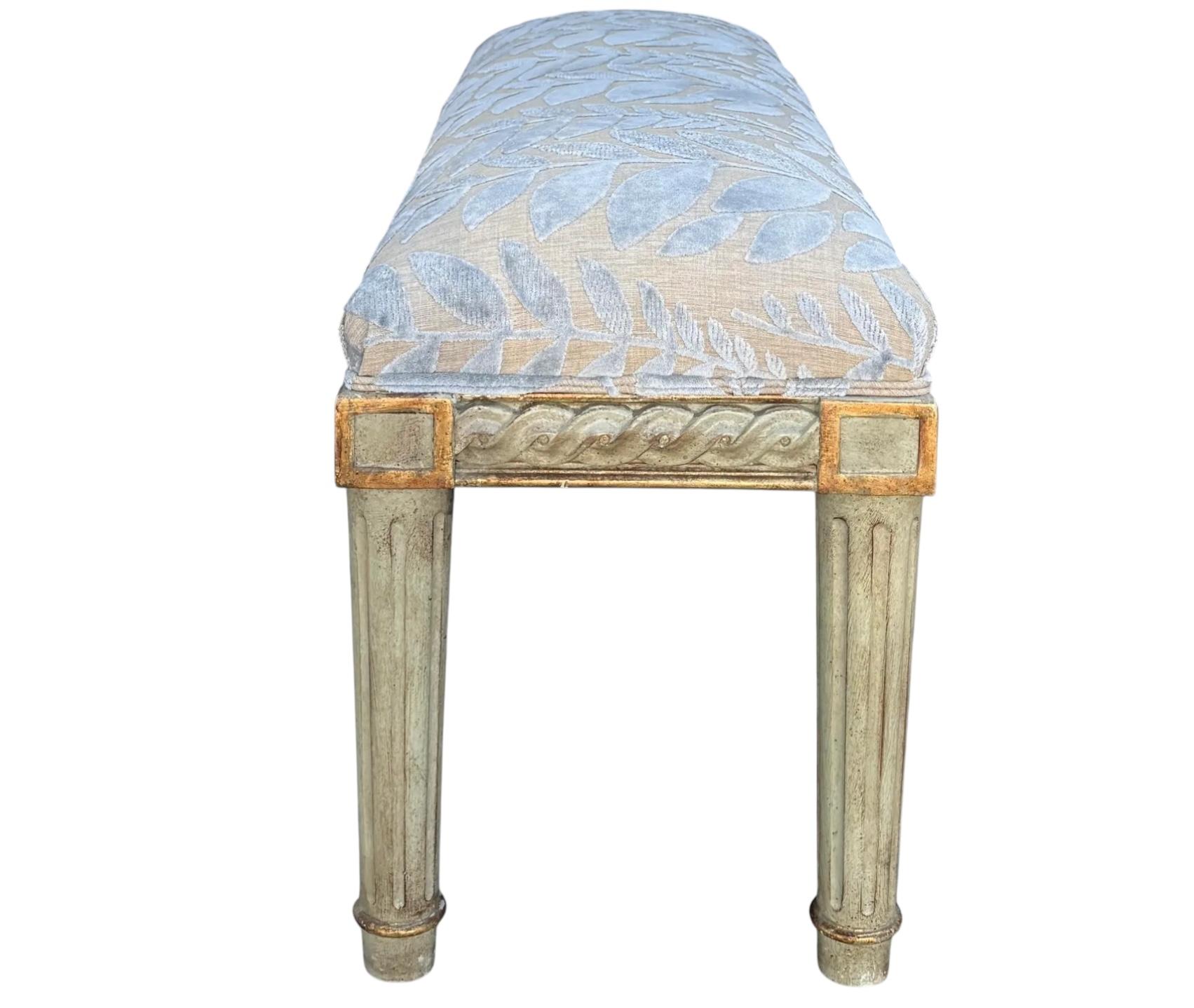 American Dennis & Leen for Formations Furniture Neoclassical Cut Velvet Bench For Sale