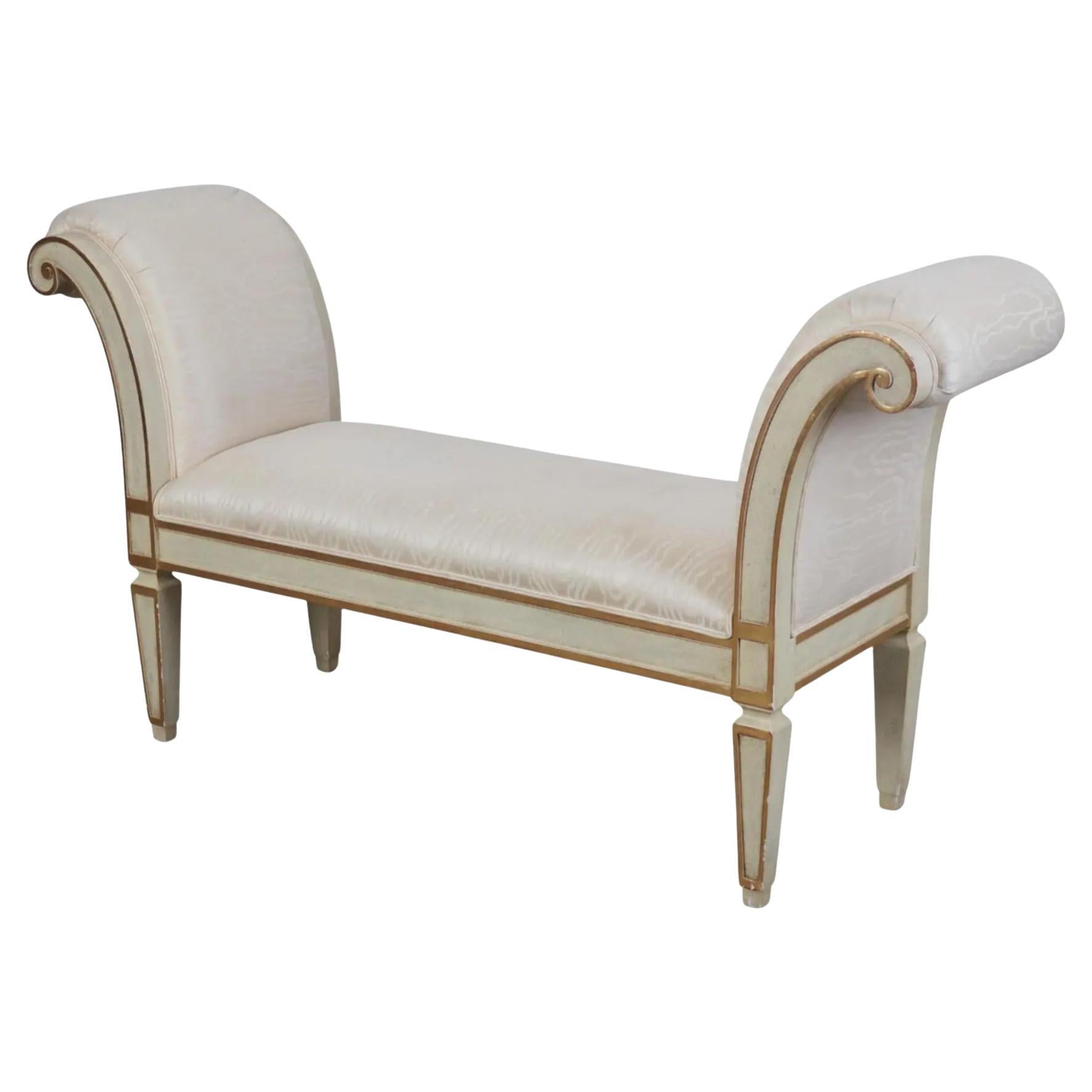 Dennis 
Leen for Formations Gustavian Style Scroll Arm Painted Bench For Sale
