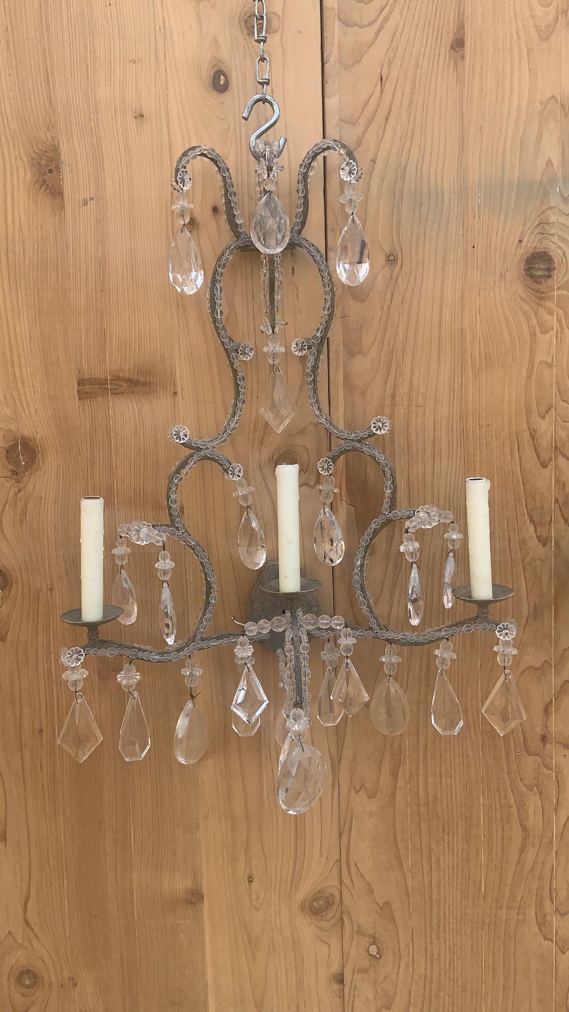 Mid-20th Century Dennis & Leen French Louis XIV Style Iron & Crystal Beaded Wall Sconces - Pair For Sale
